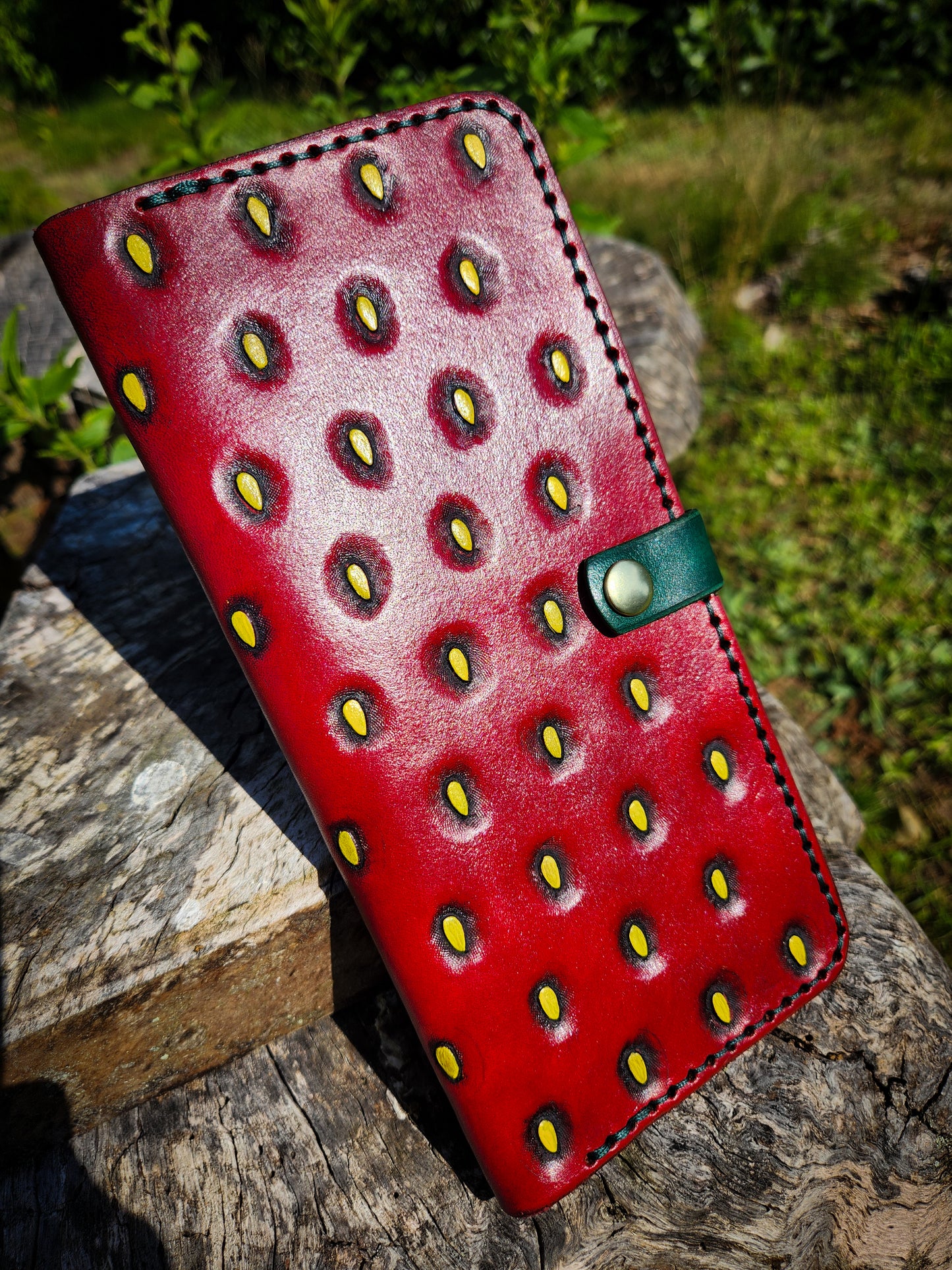 X-Large Leather Strawberry themed Wallet - MADE TO ORDER
