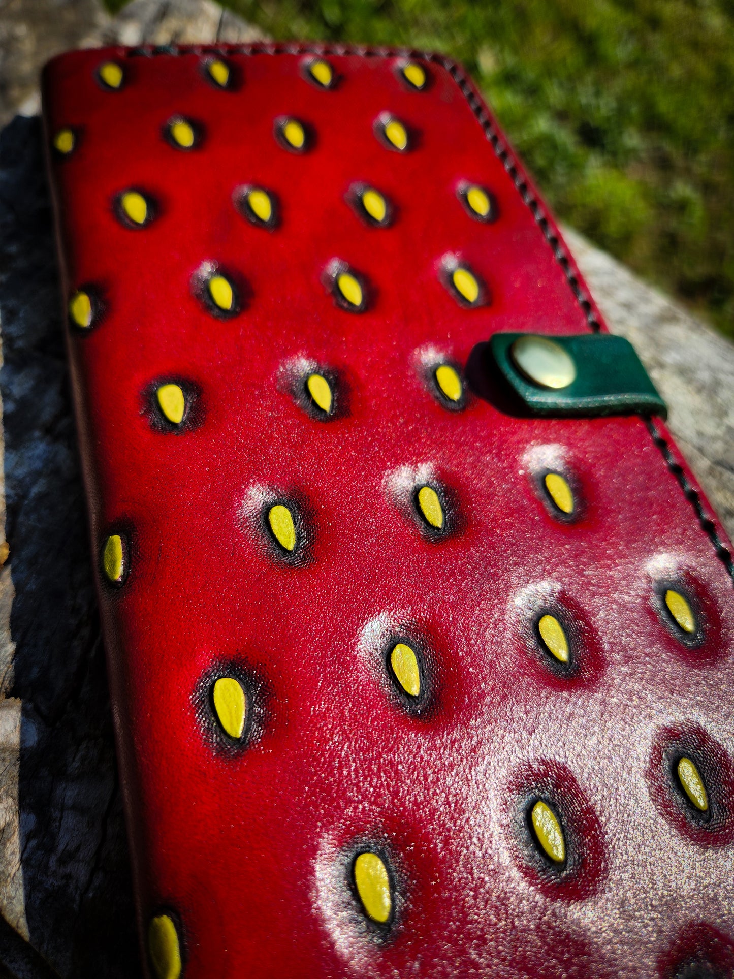X-Large Leather Strawberry themed Wallet - MADE TO ORDER