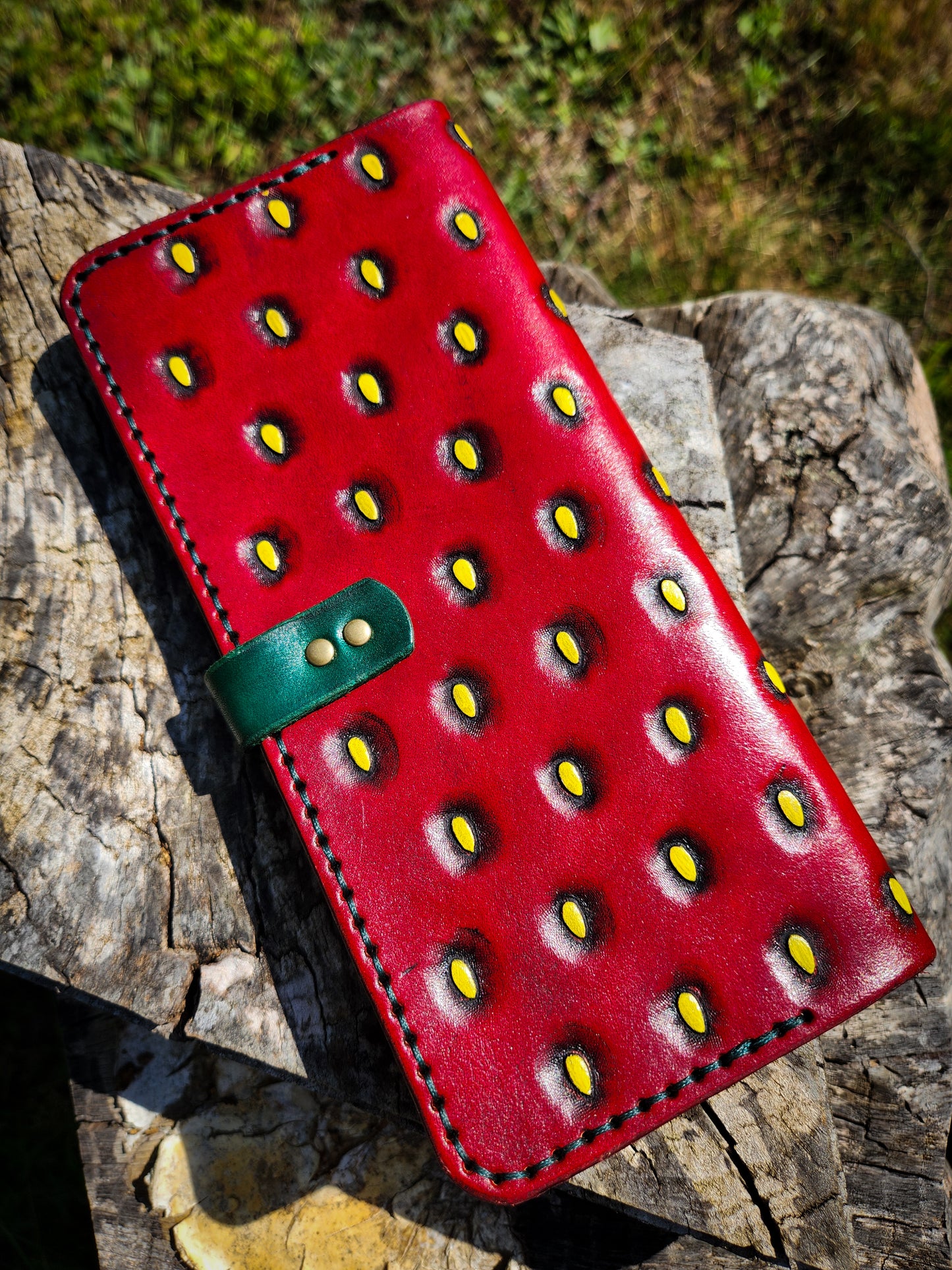 X-Large Leather Strawberry themed Wallet - MADE TO ORDER
