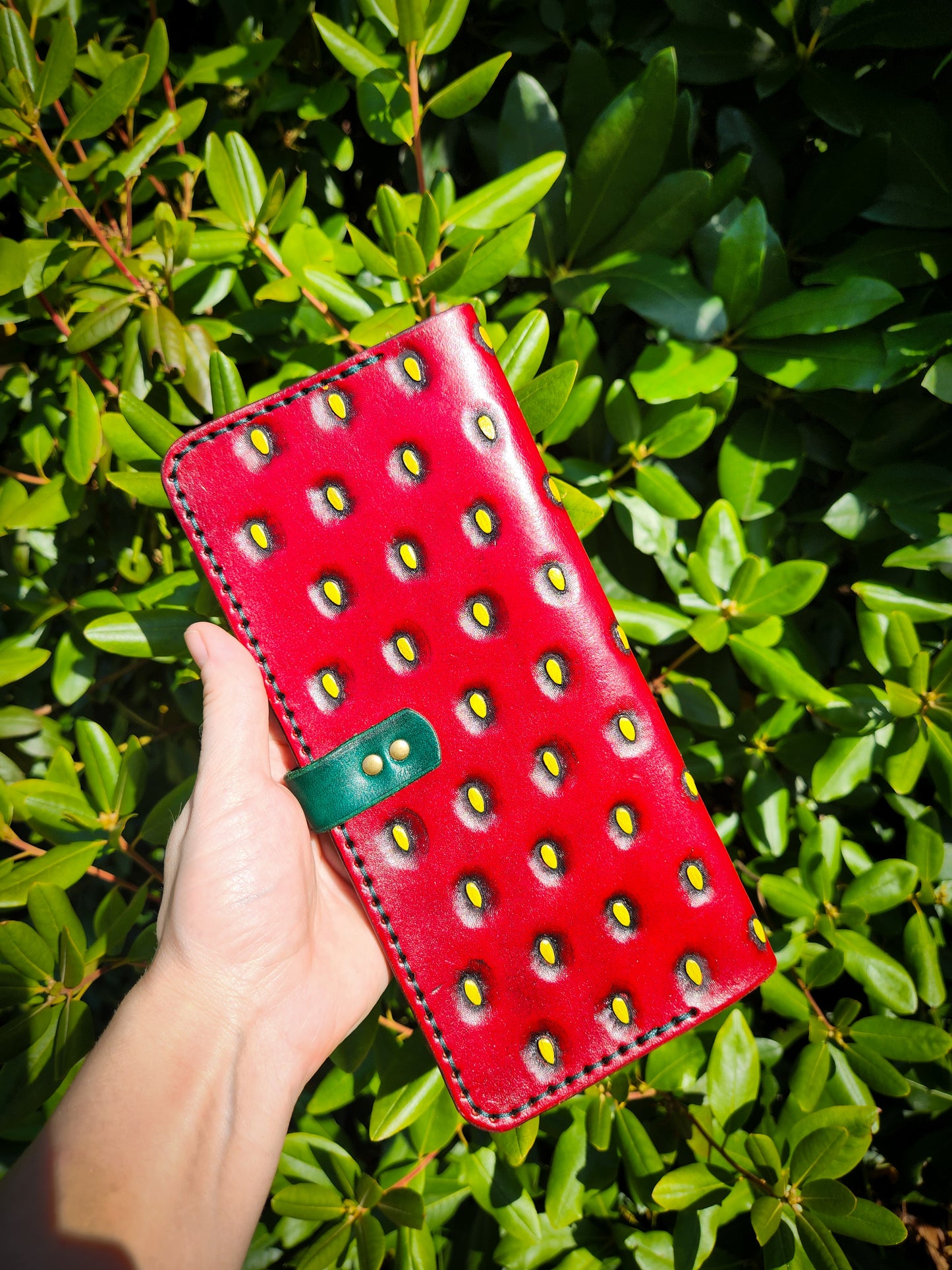 X-Large Leather Strawberry themed Wallet - MADE TO ORDER