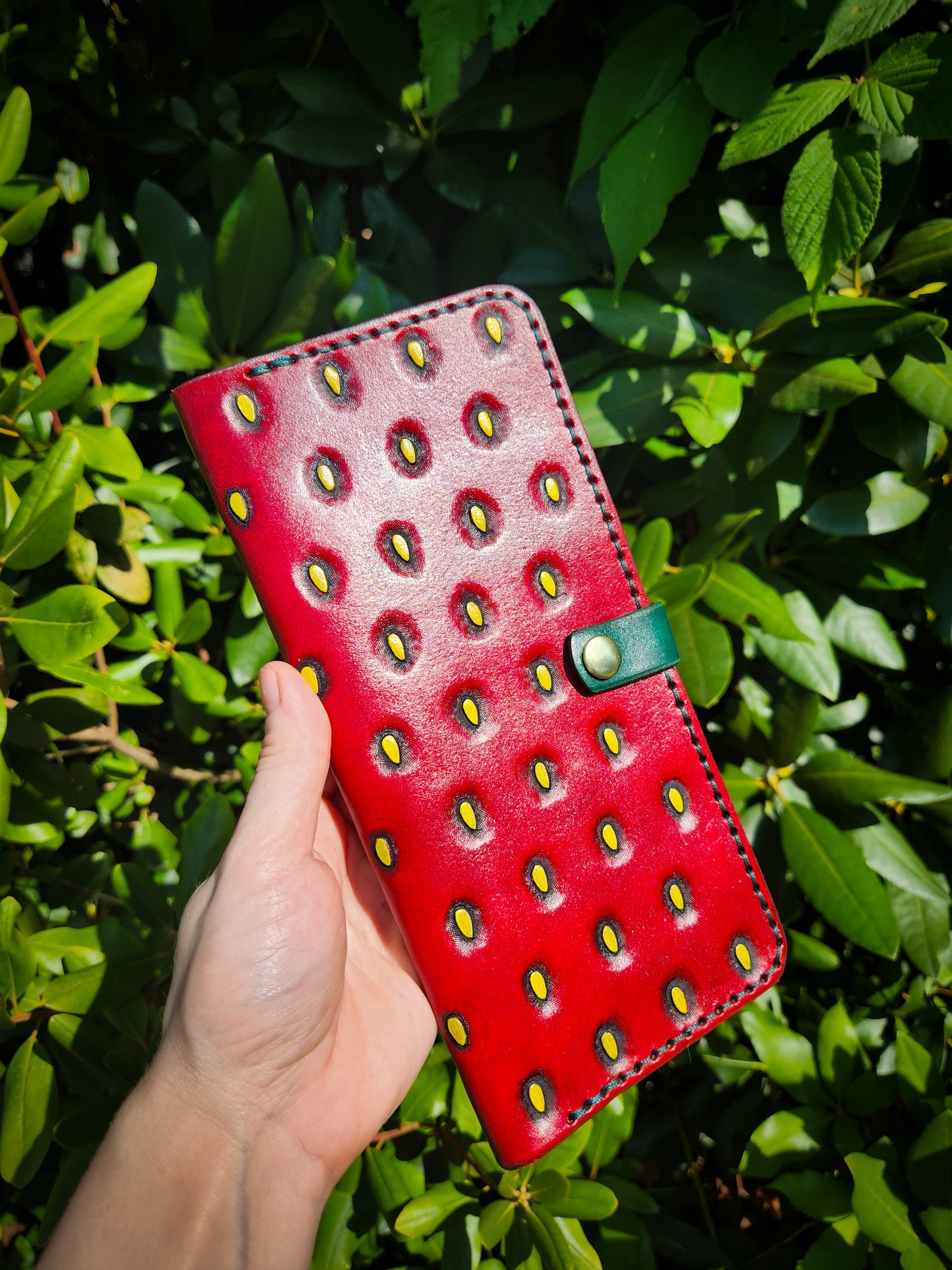 X-Large Leather Strawberry themed Wallet - MADE TO ORDER