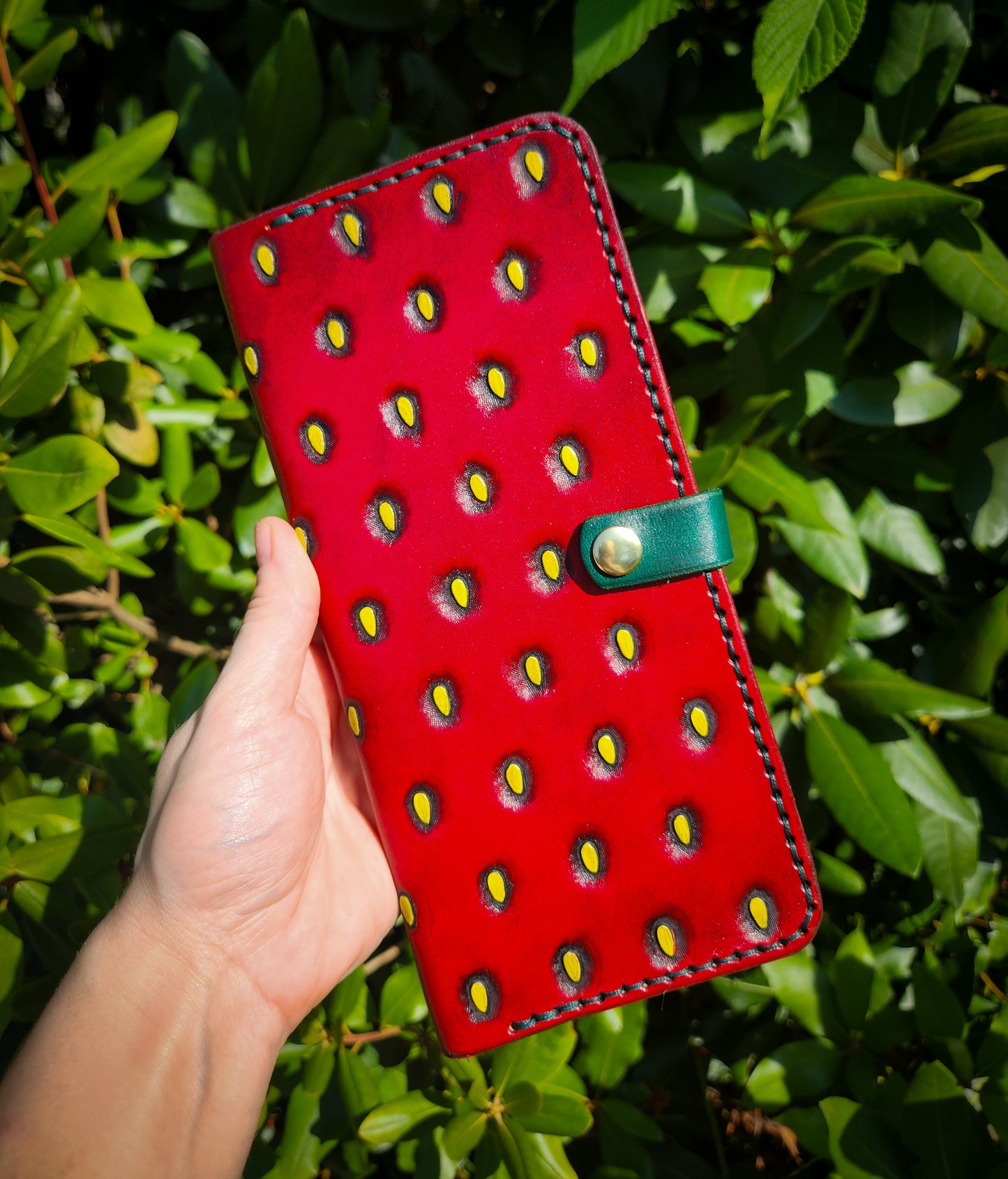 X-Large Leather Strawberry themed Wallet - MADE TO ORDER