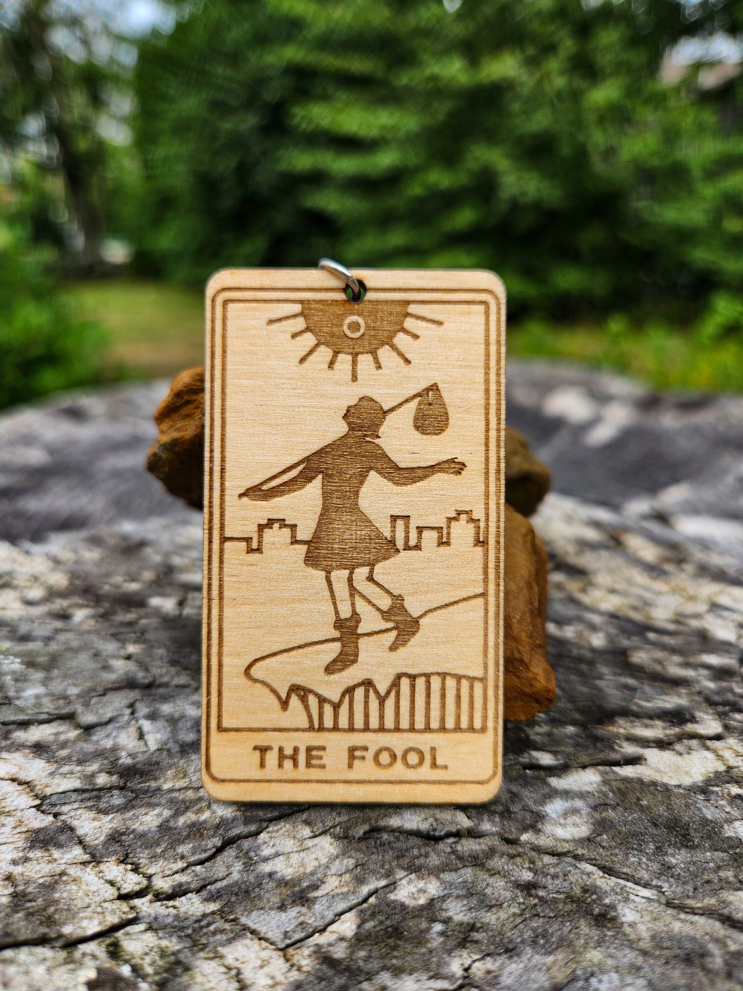 The Fool Wooden Tarot Card Keychain