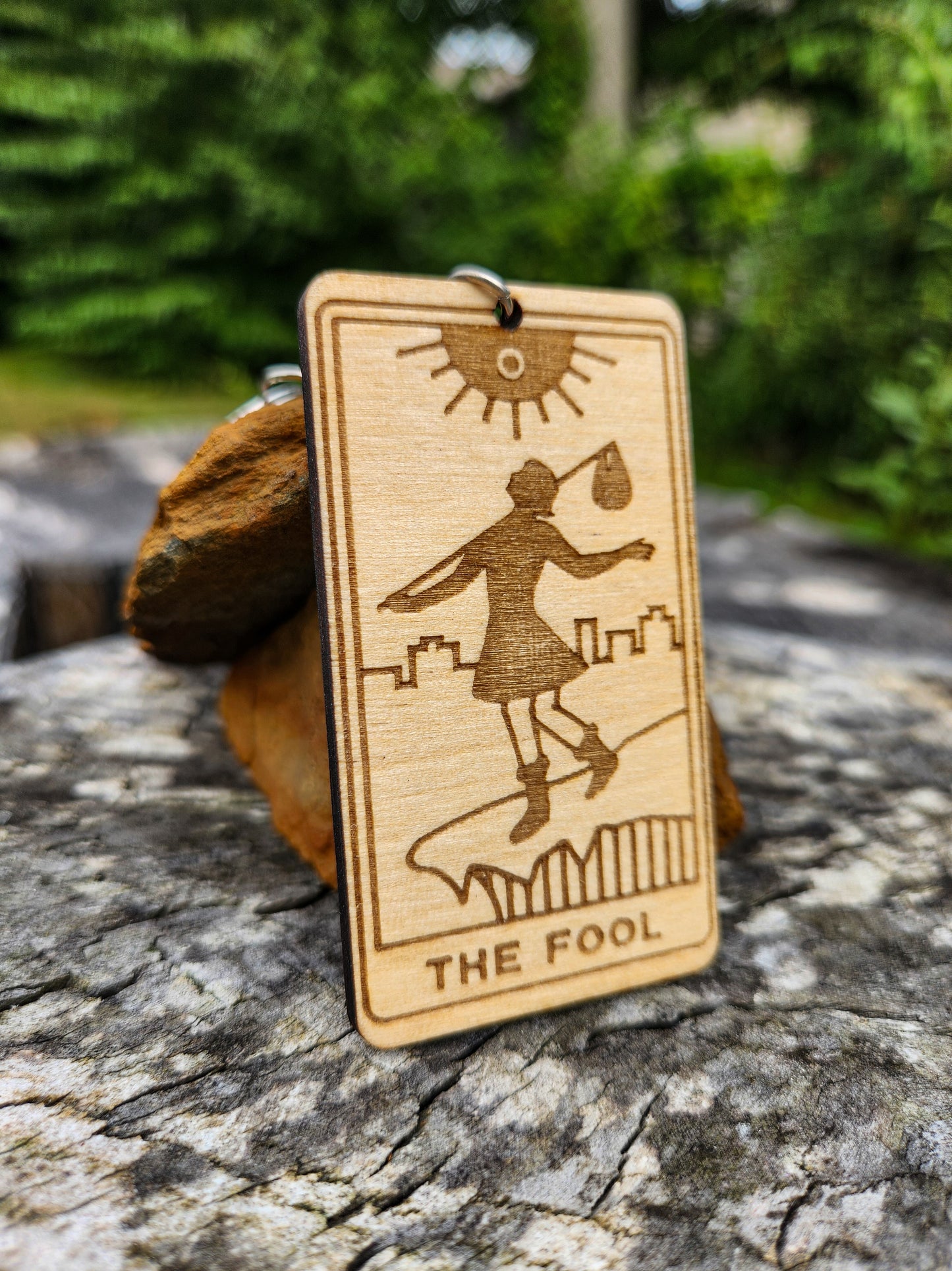 The Fool Wooden Tarot Card Keychain