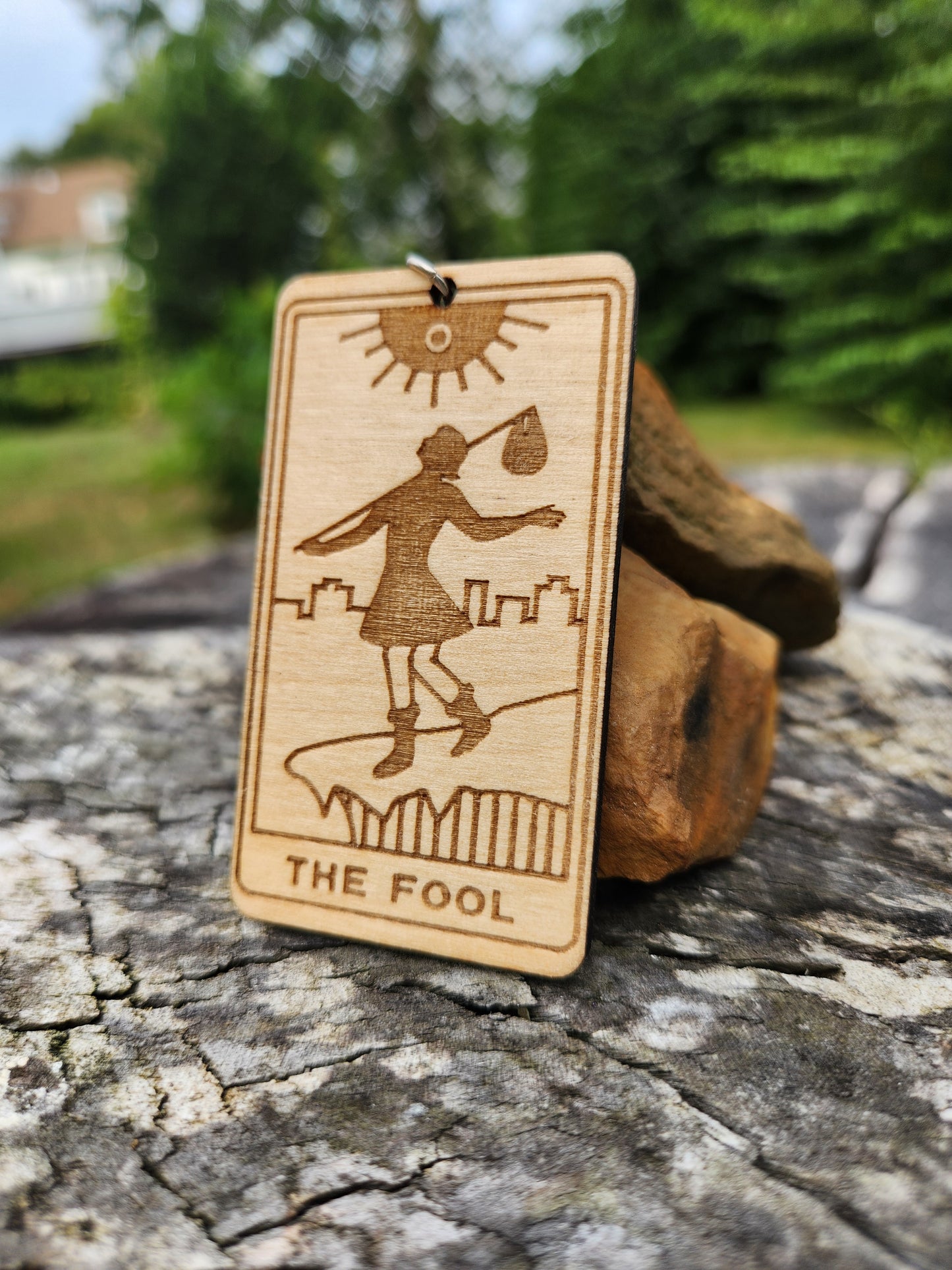 The Fool Wooden Tarot Card Keychain