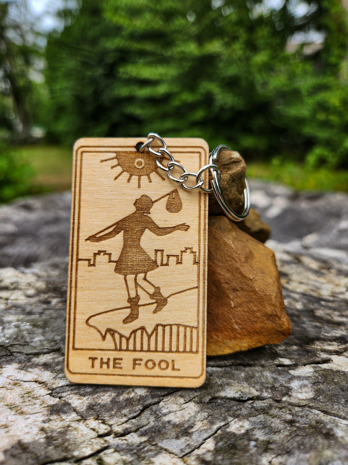 The Fool Wooden Tarot Card Keychain