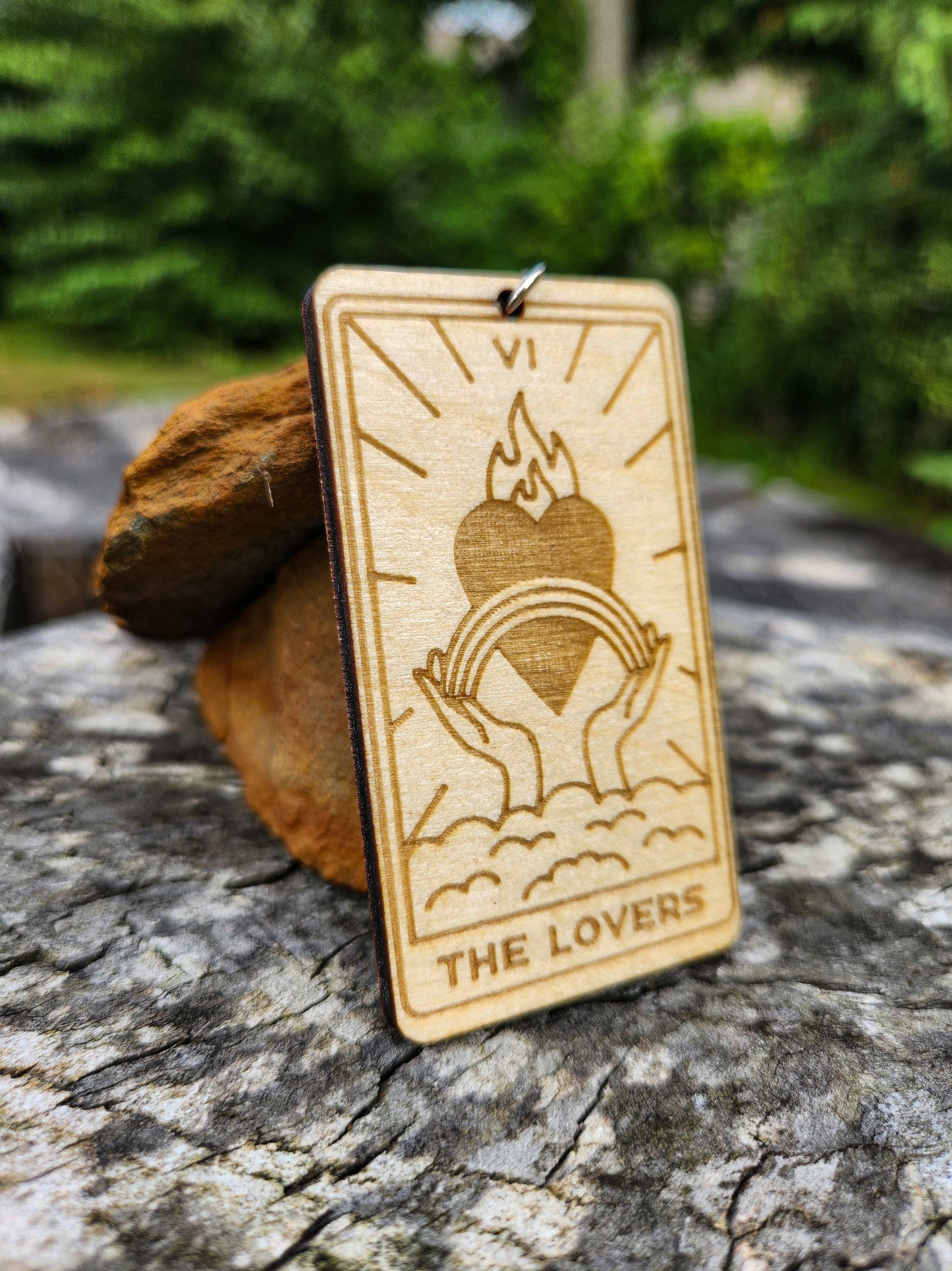 The Lovers Wooden Tarot Card Keychain