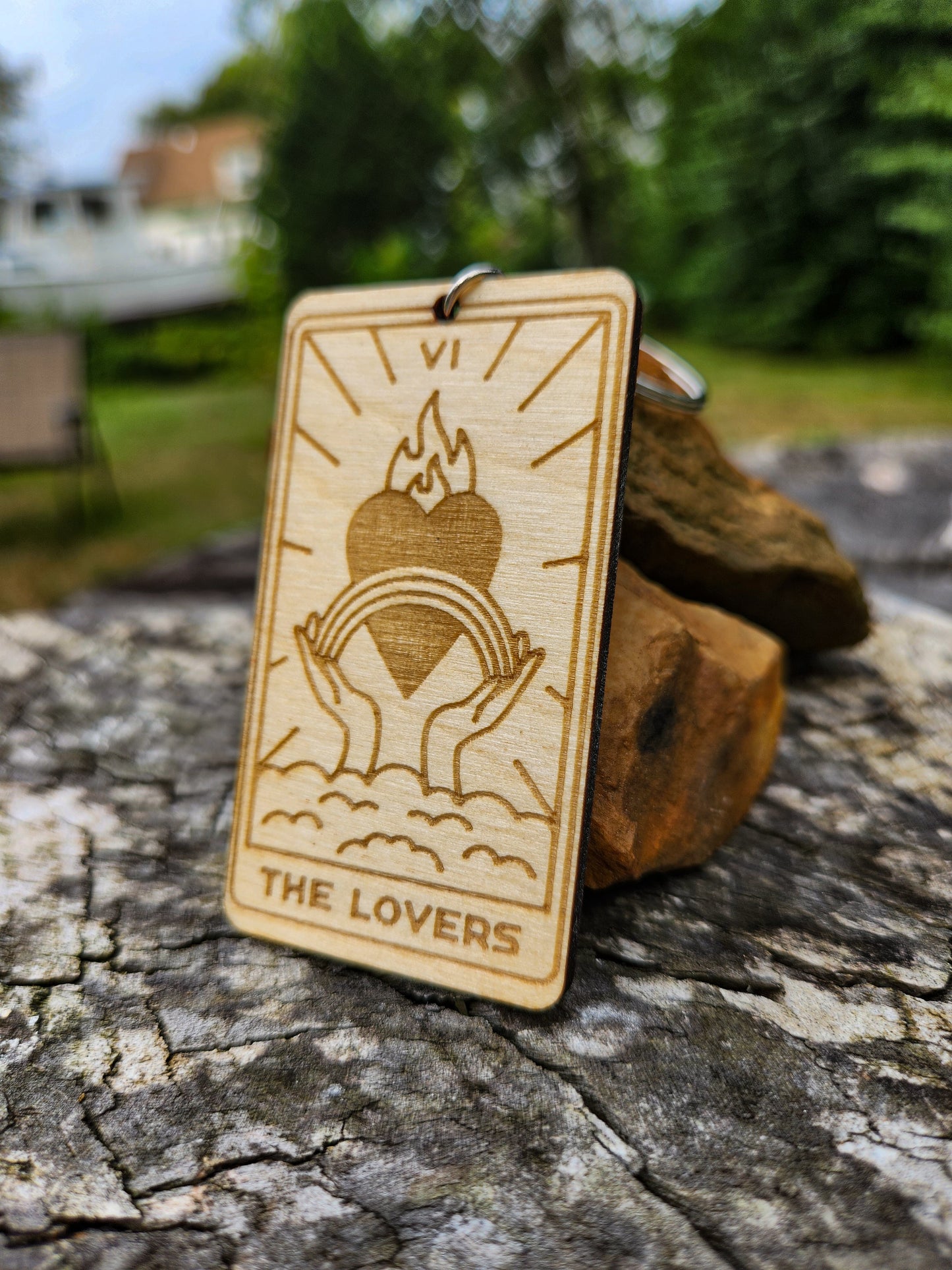 The Lovers Wooden Tarot Card Keychain