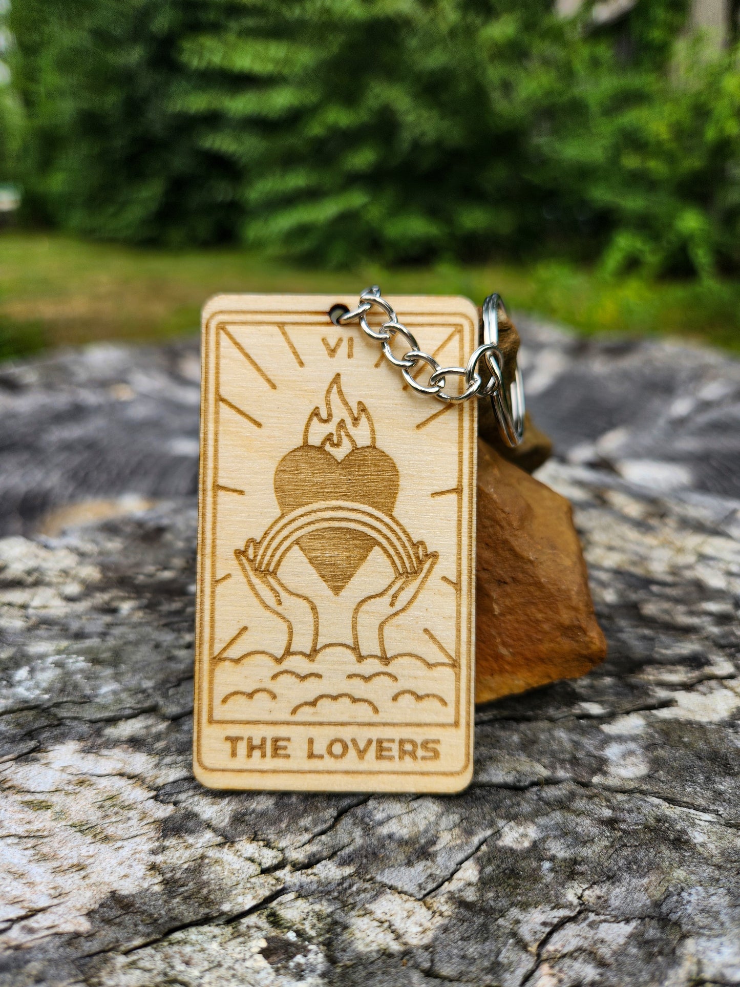 The Lovers Wooden Tarot Card Keychain