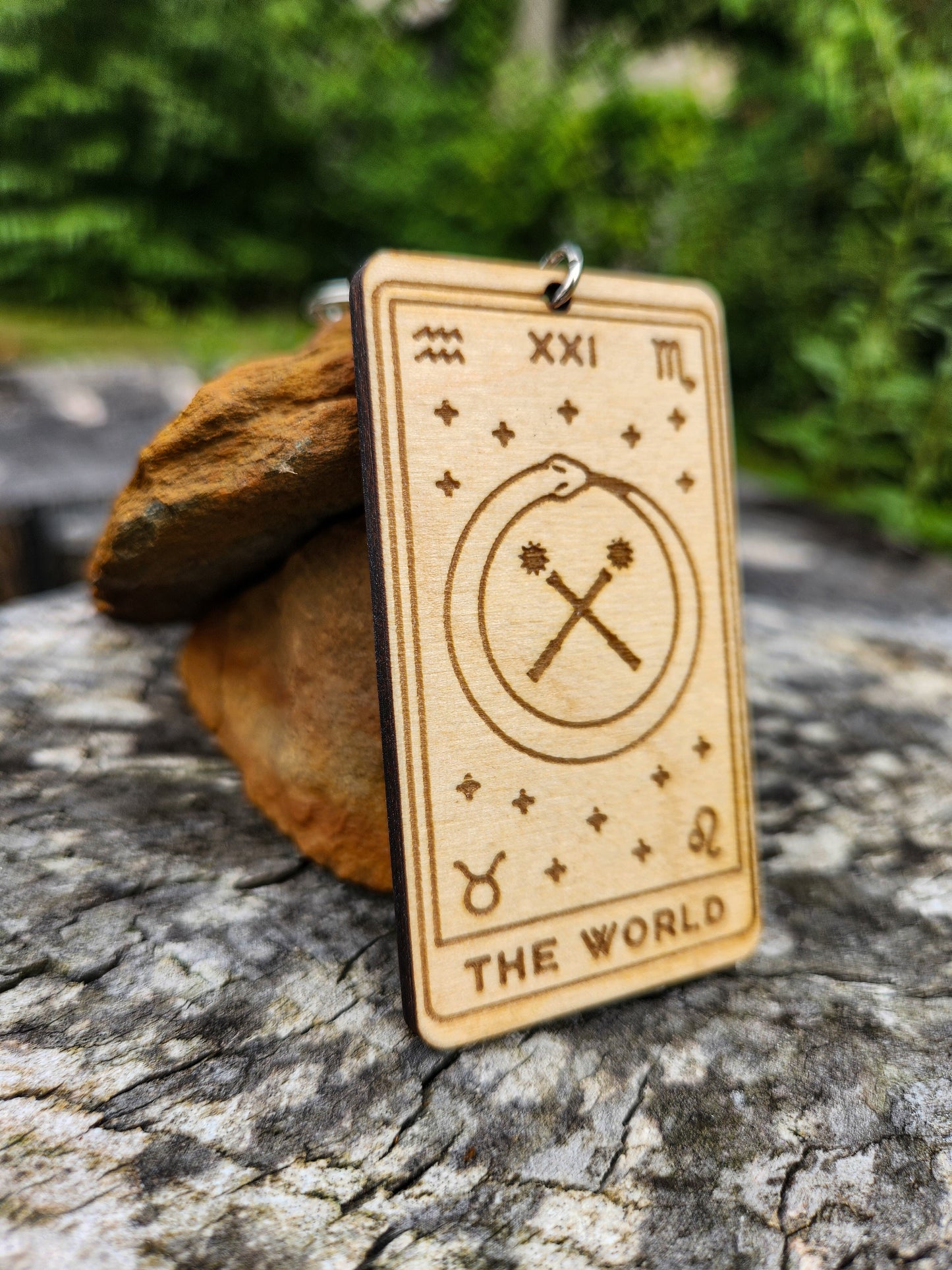 The World Wooden Tarot Card Keychain