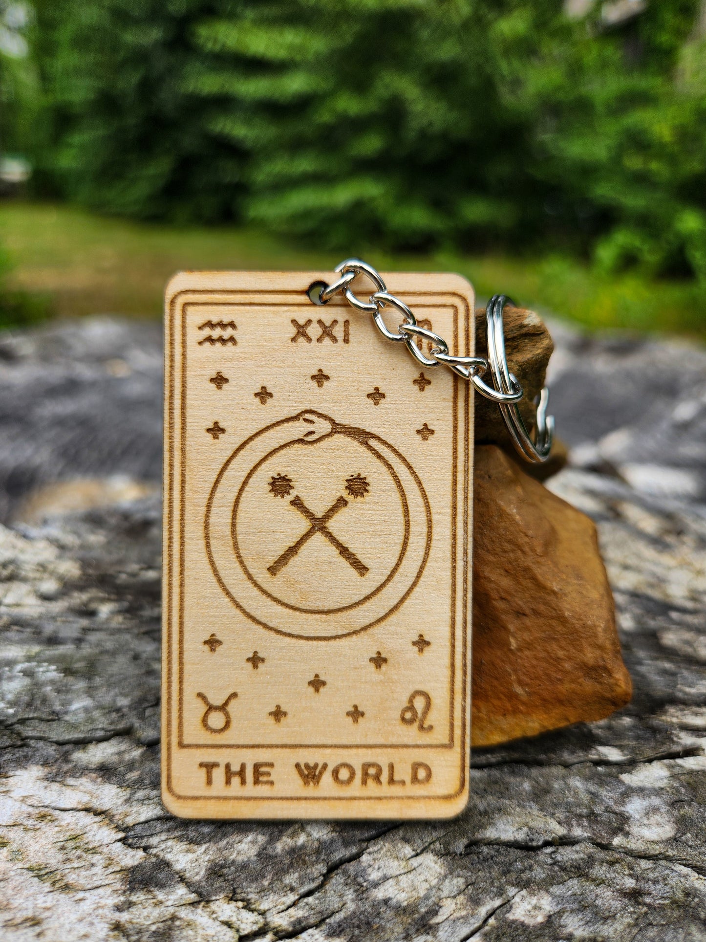 The World Wooden Tarot Card Keychain