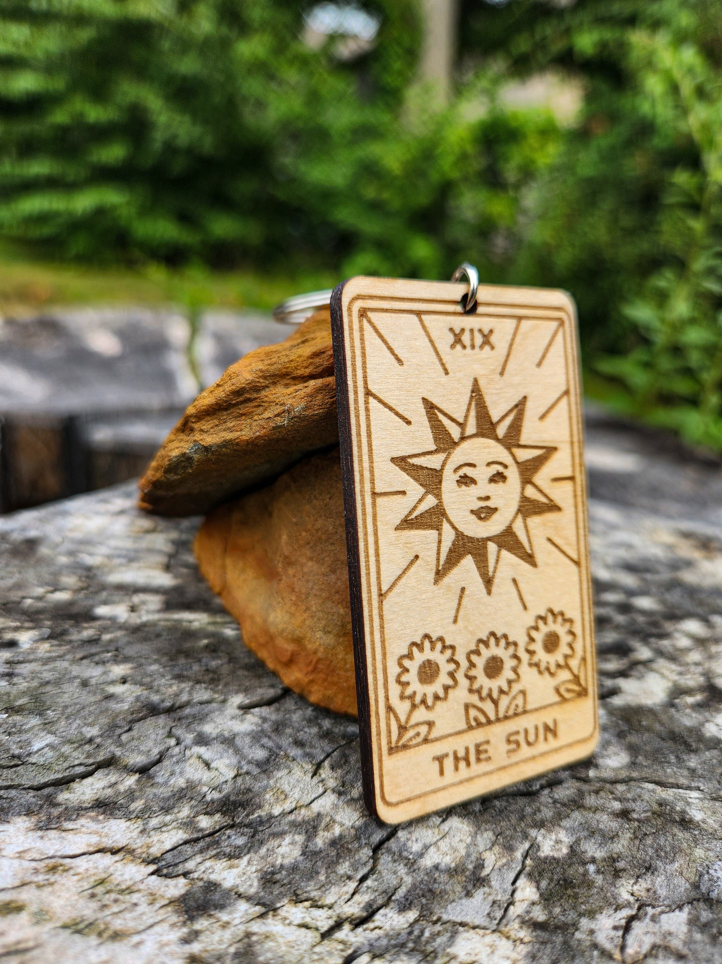 The Sun Wooden Tarot Card Keychain
