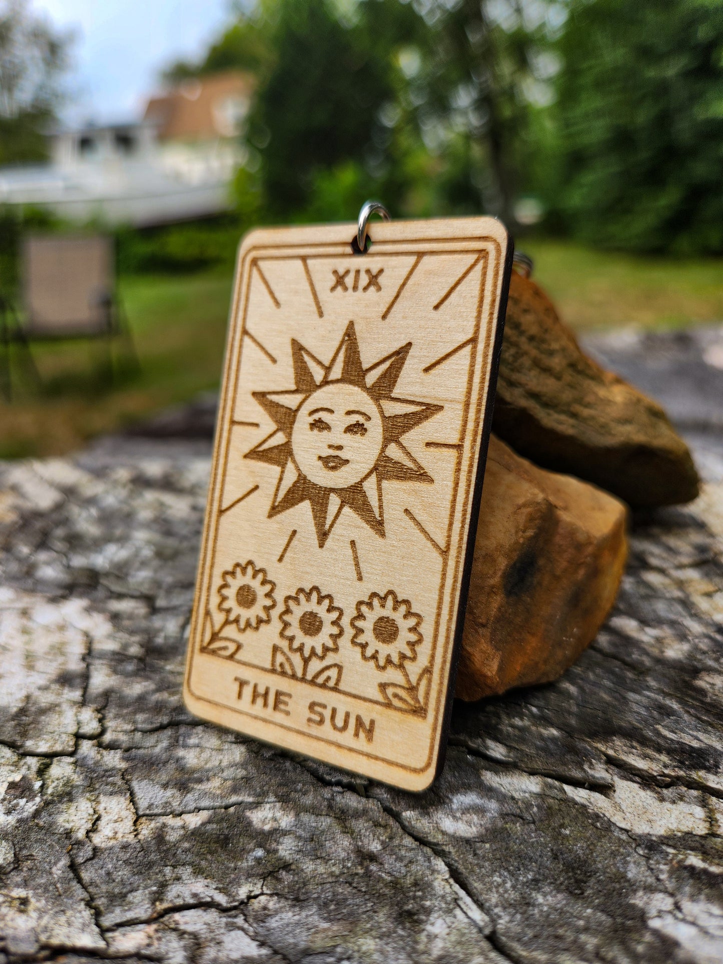 The Sun Wooden Tarot Card Keychain