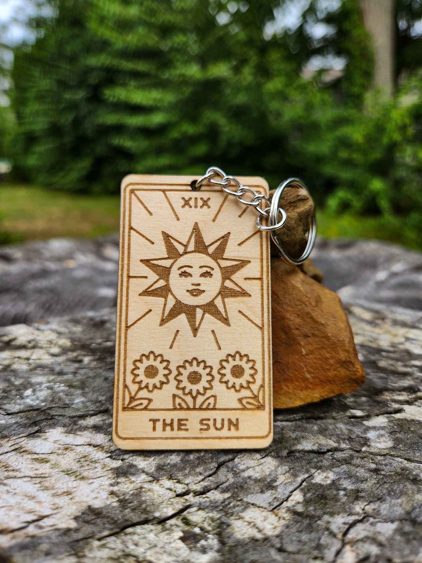 The Sun Wooden Tarot Card Keychain