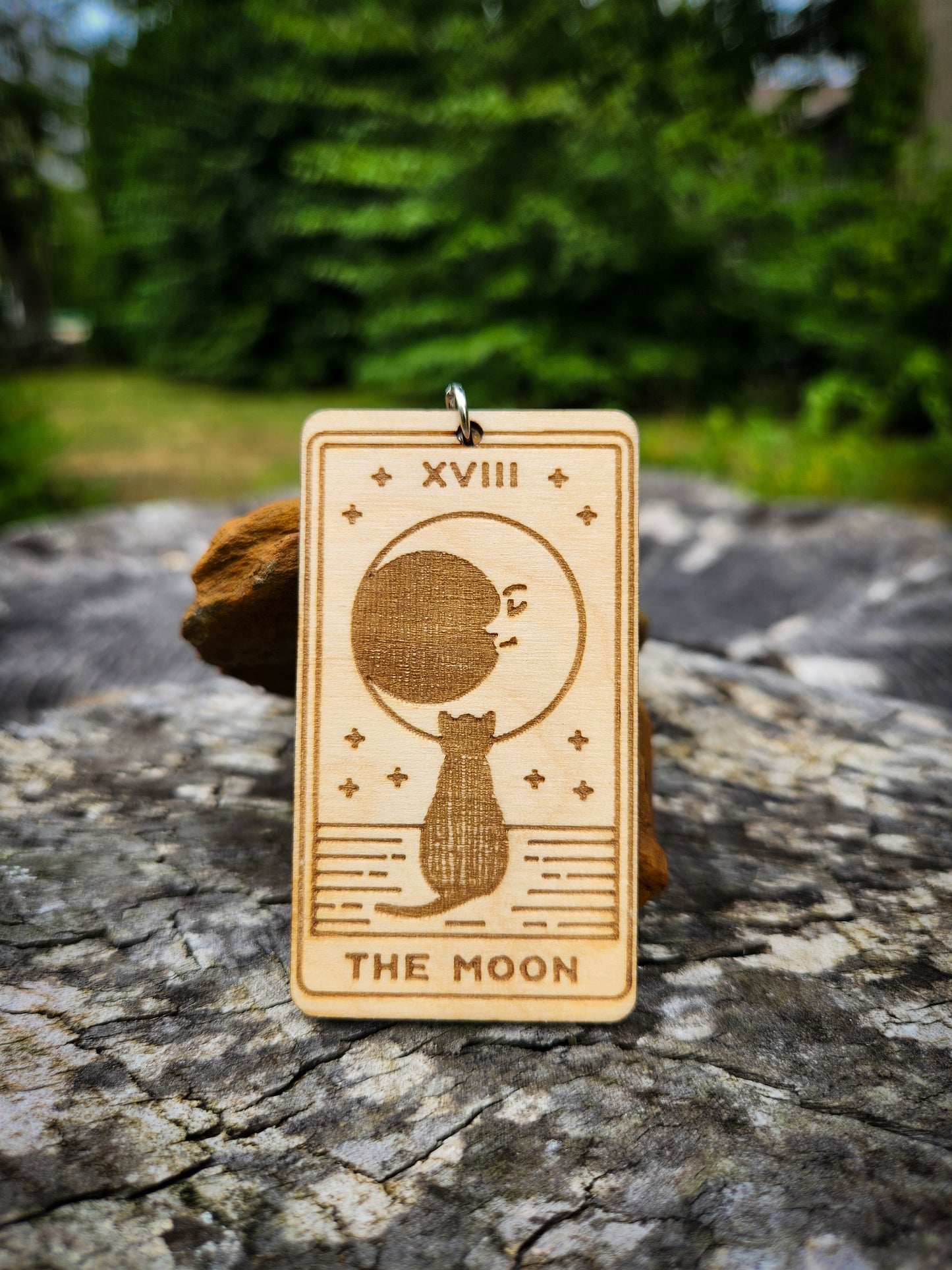 The Moon Wooden Tarot Card Keychain