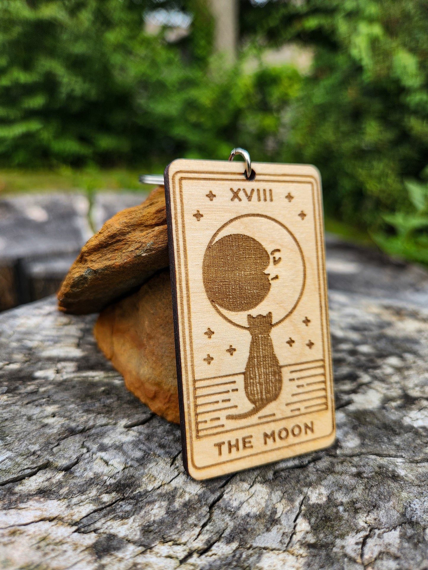 The Moon Wooden Tarot Card Keychain