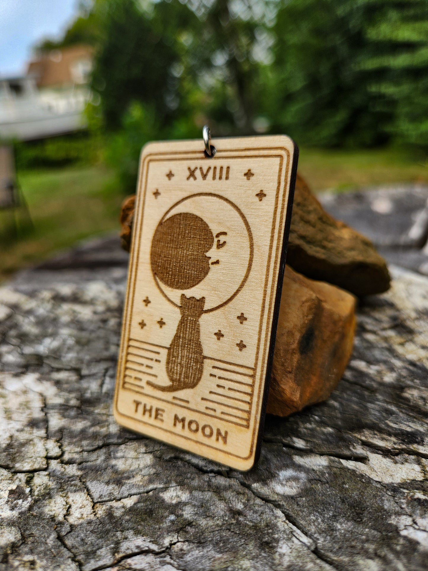 The Moon Wooden Tarot Card Keychain