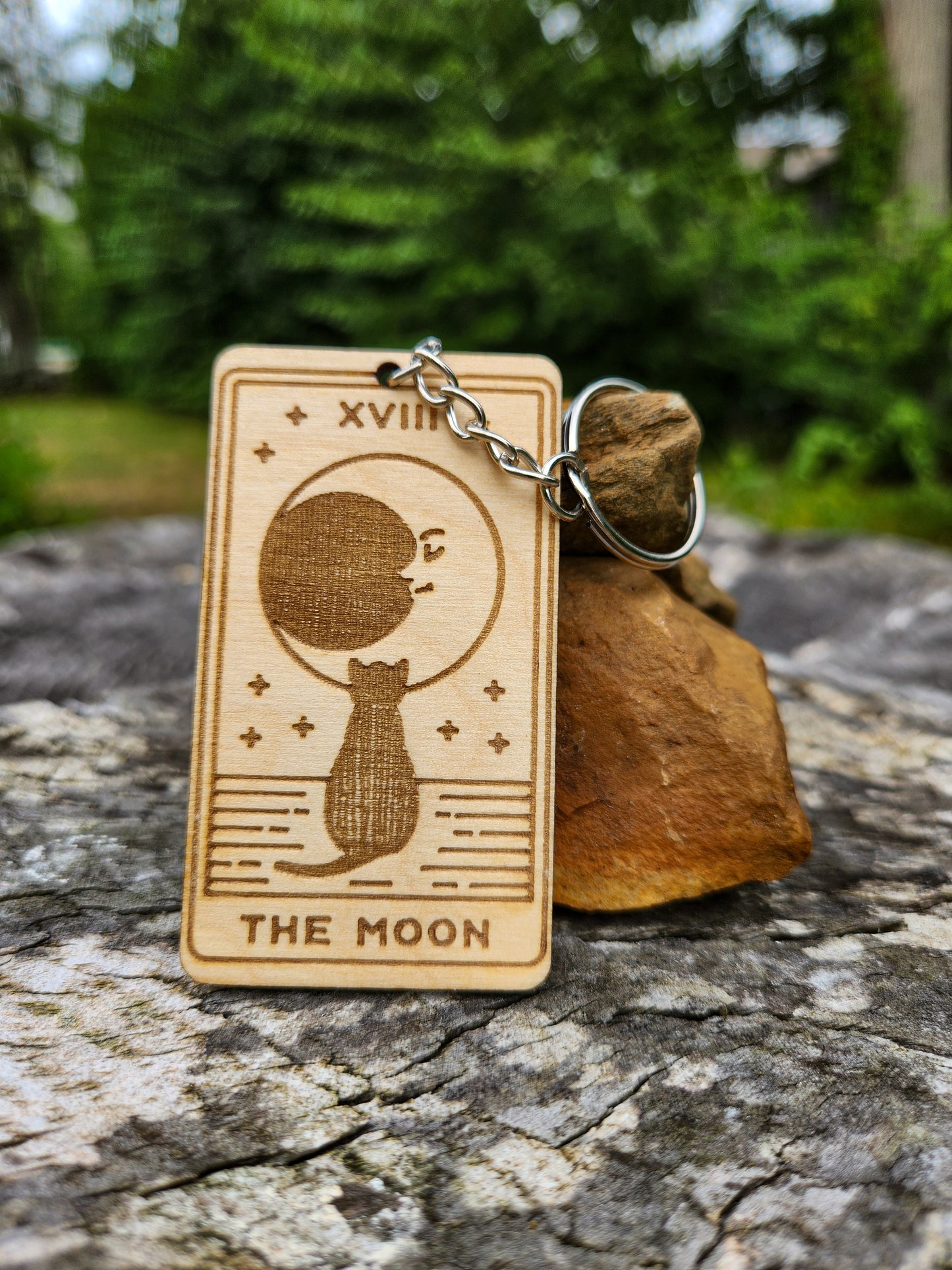 The Moon Wooden Tarot Card Keychain