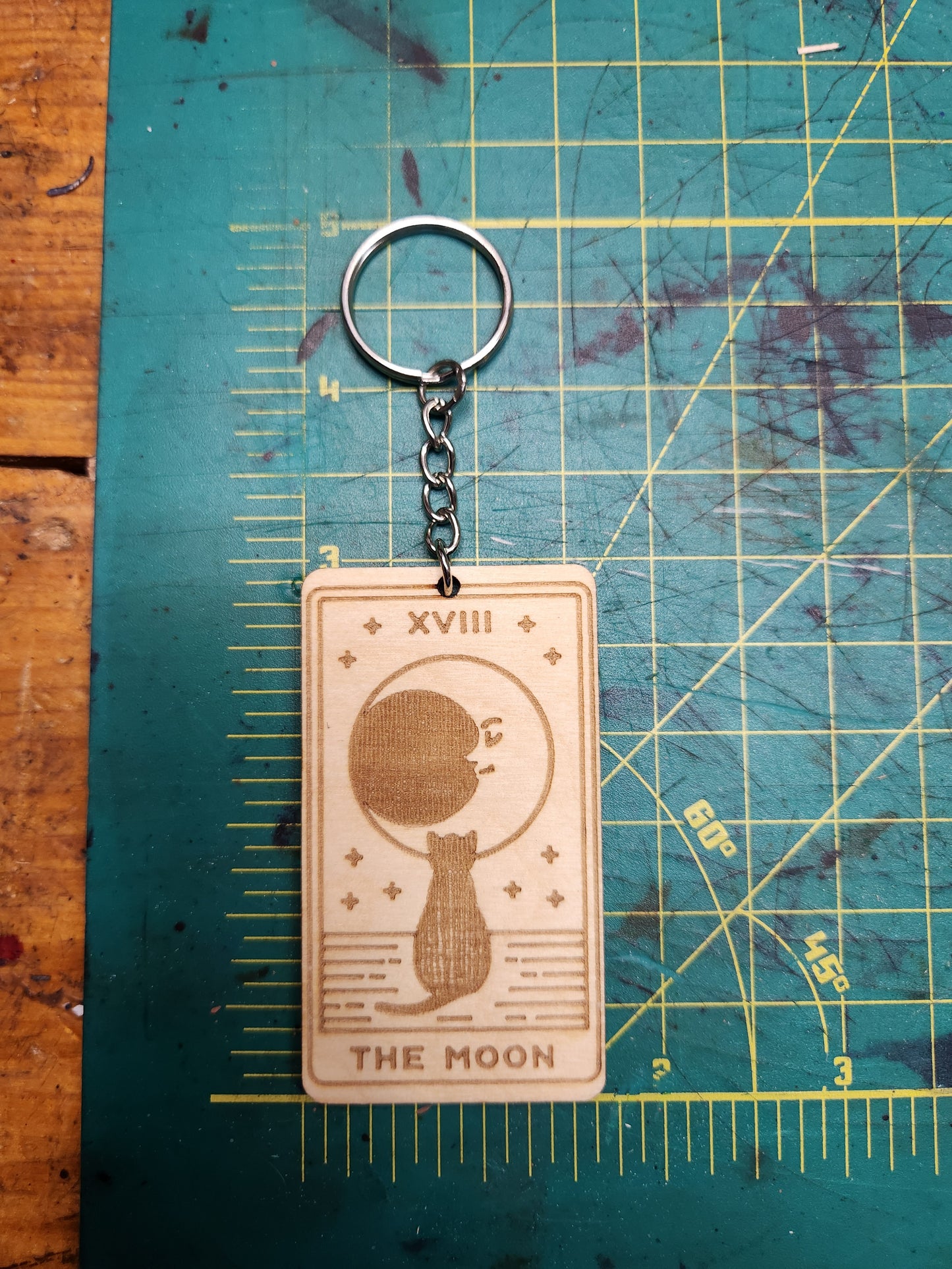 The Moon Wooden Tarot Card Keychain