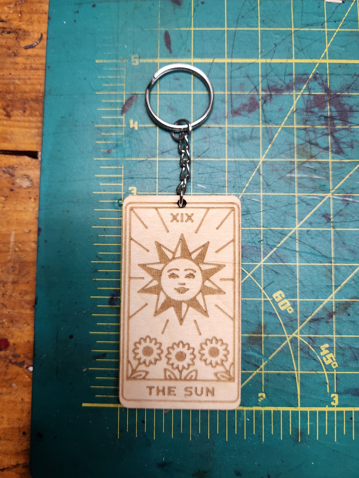 The Sun Wooden Tarot Card Keychain