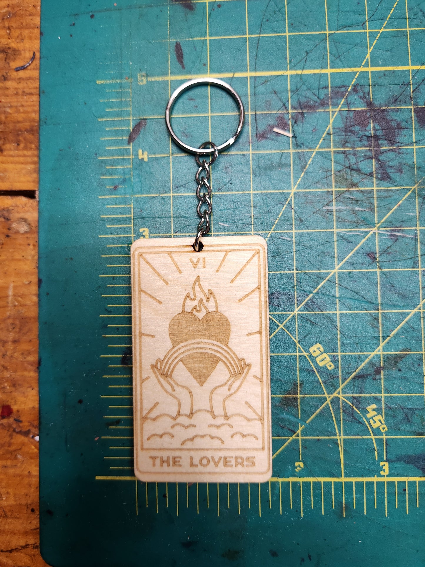 The Lovers Wooden Tarot Card Keychain