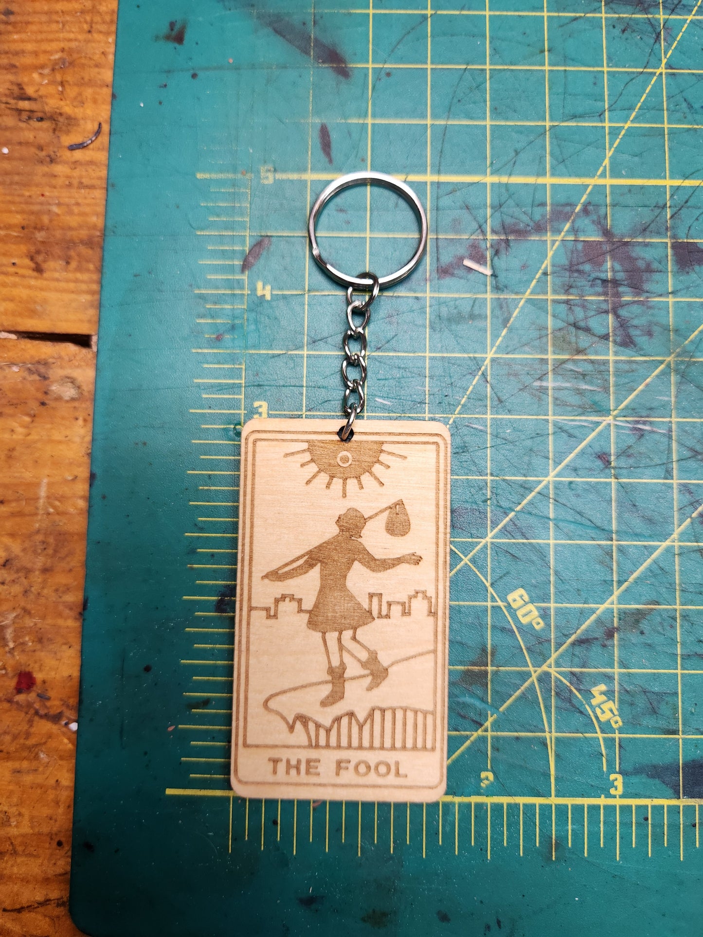 The Fool Wooden Tarot Card Keychain
