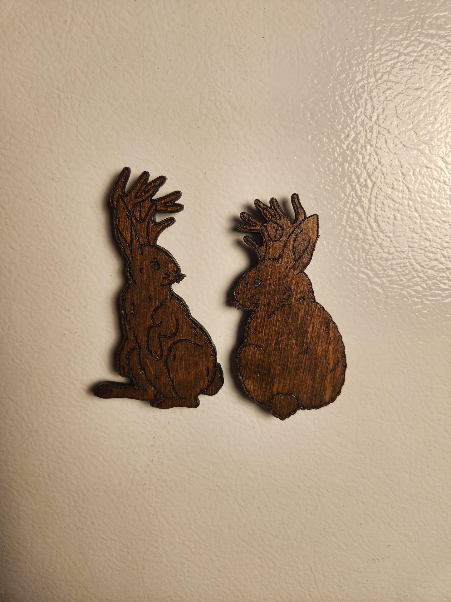 Sitting Jackalope Wood Magnet – Birch Ply, Goblincore Cottage Decor