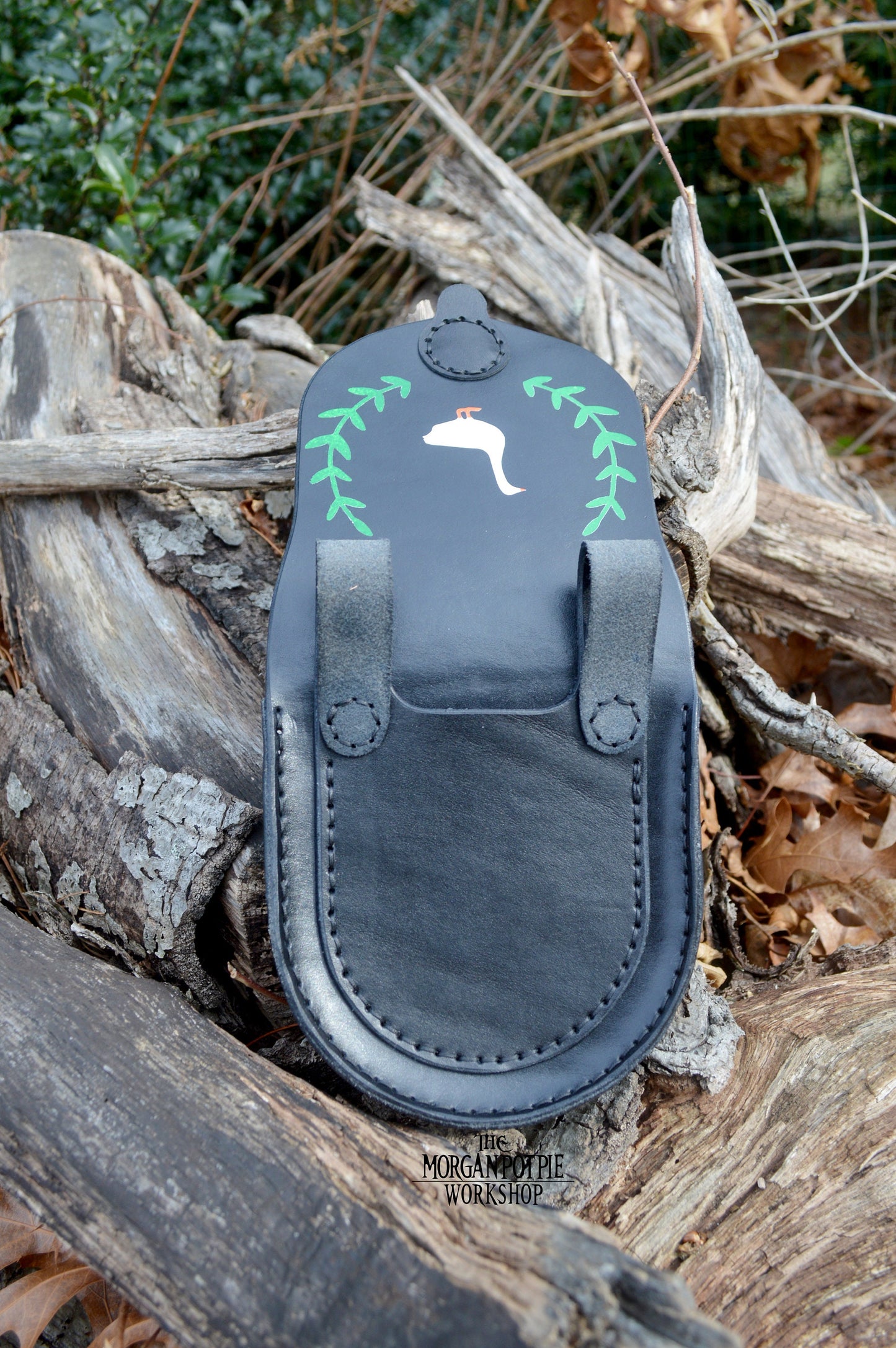 Handmade small leather Goose Belt Pouch bag with magnetic closure