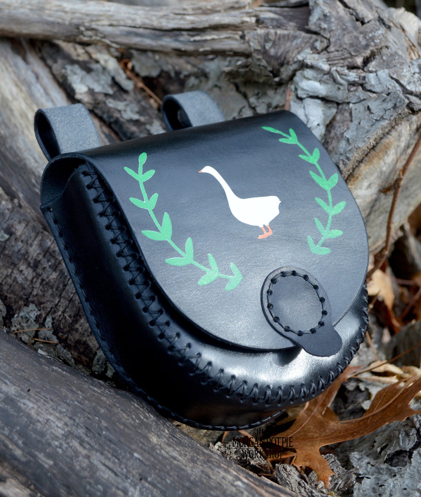 Handmade small leather Goose Belt Pouch bag with magnetic closure