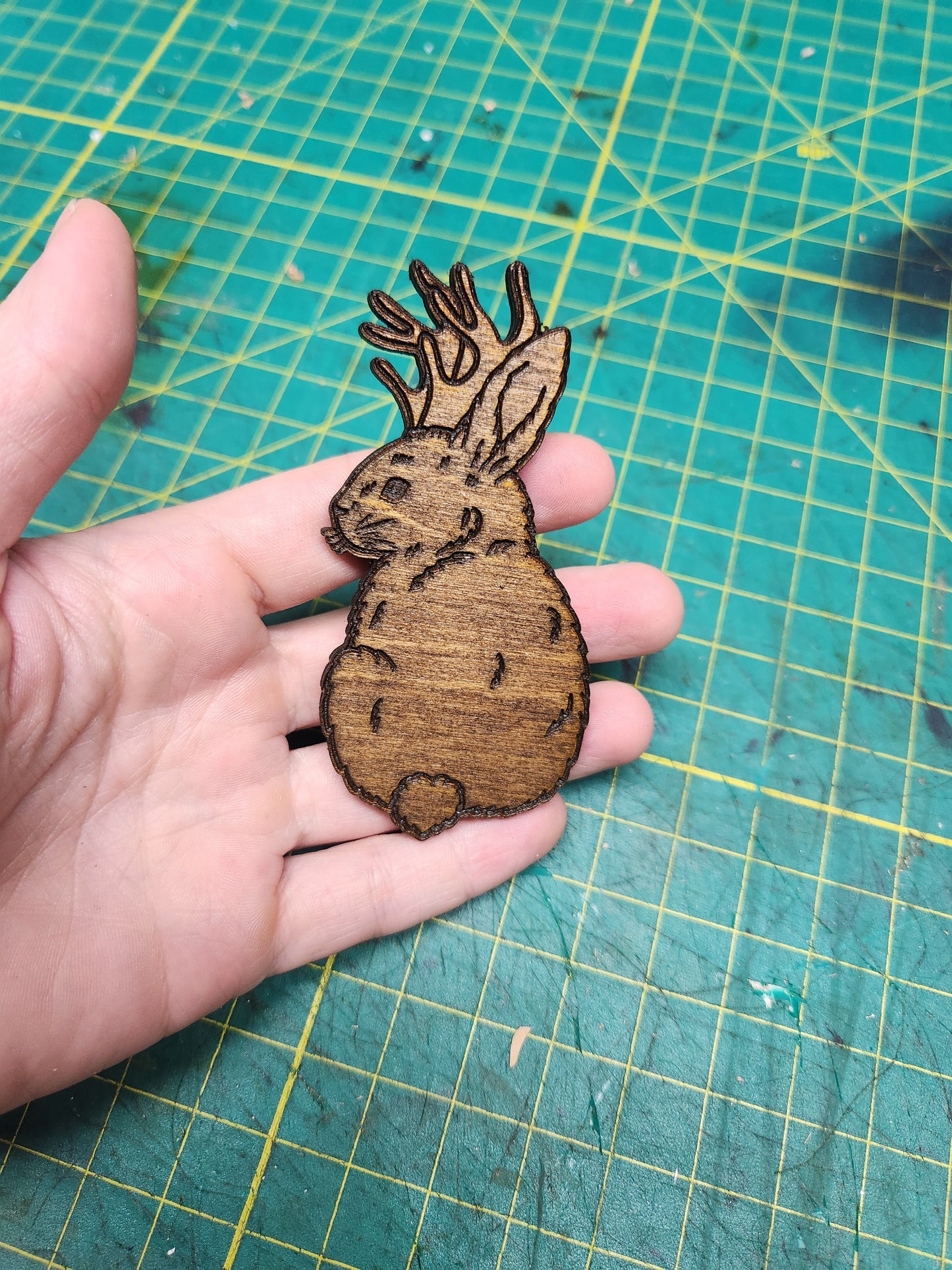 Sitting Jackalope Wood Magnet – Birch Ply, Goblincore Cottage Decor