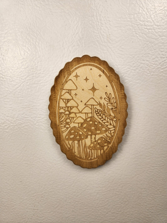 Mushroom Cameo Magnet – Birch Ply, Goblincore Cottage Decor