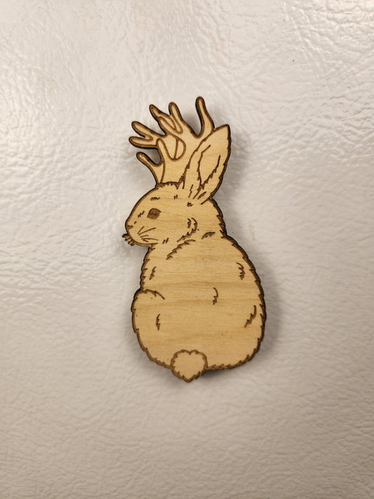 Sitting Jackalope Wood Magnet – Birch Ply, Goblincore Cottage Decor