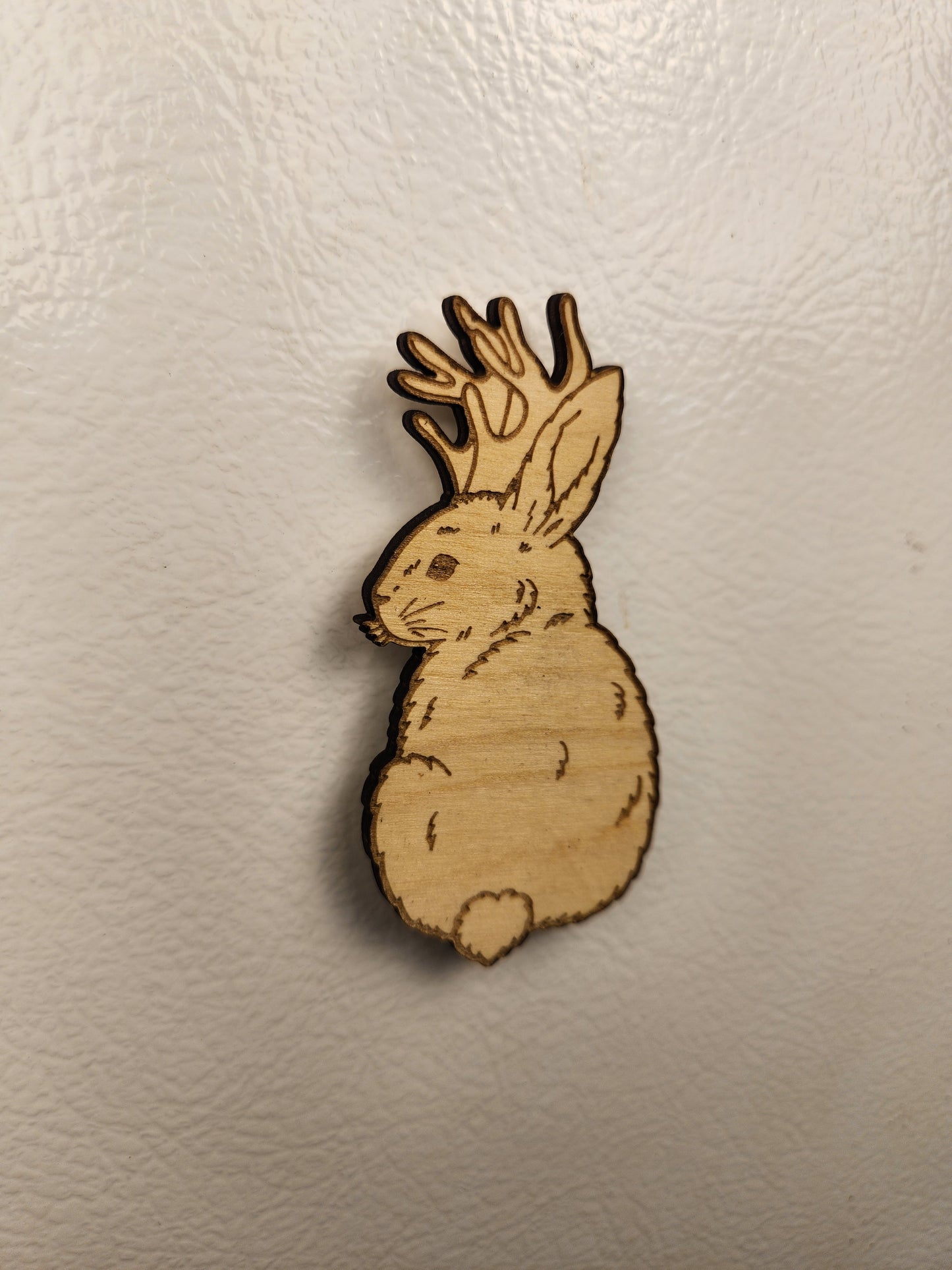 Sitting Jackalope Wood Magnet – Birch Ply, Goblincore Cottage Decor
