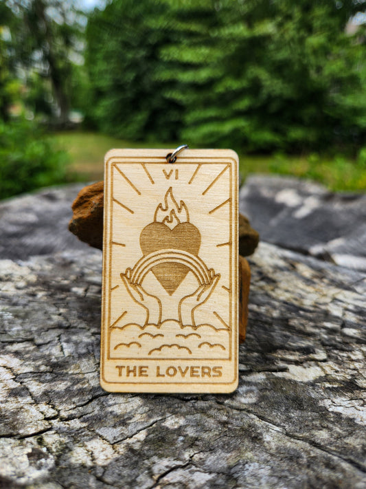 The Lovers Wooden Tarot Card Keychain