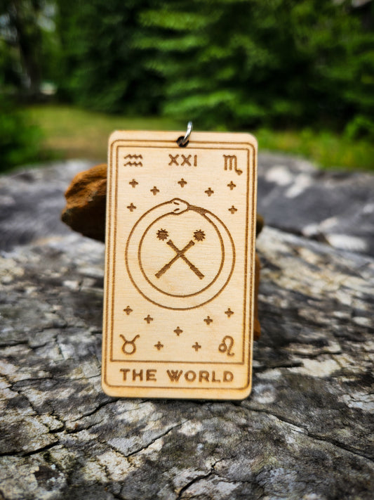 The World Wooden Tarot Card Keychain
