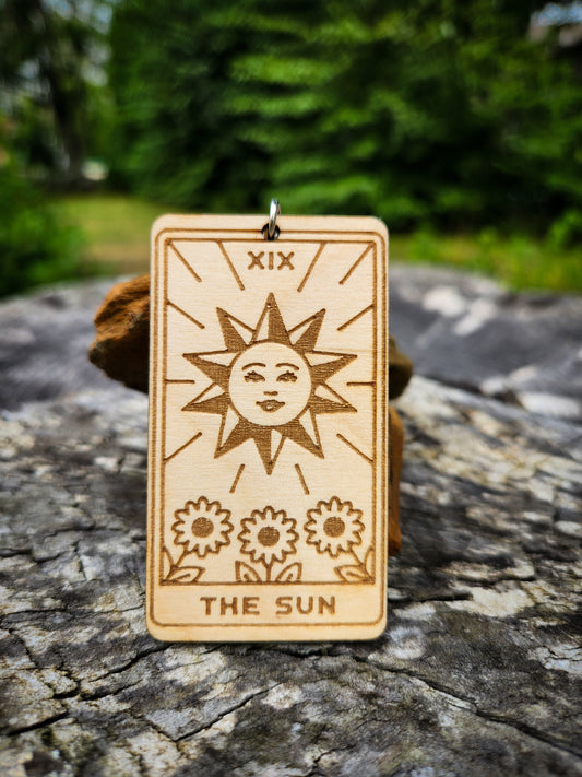 The Sun Wooden Tarot Card Keychain