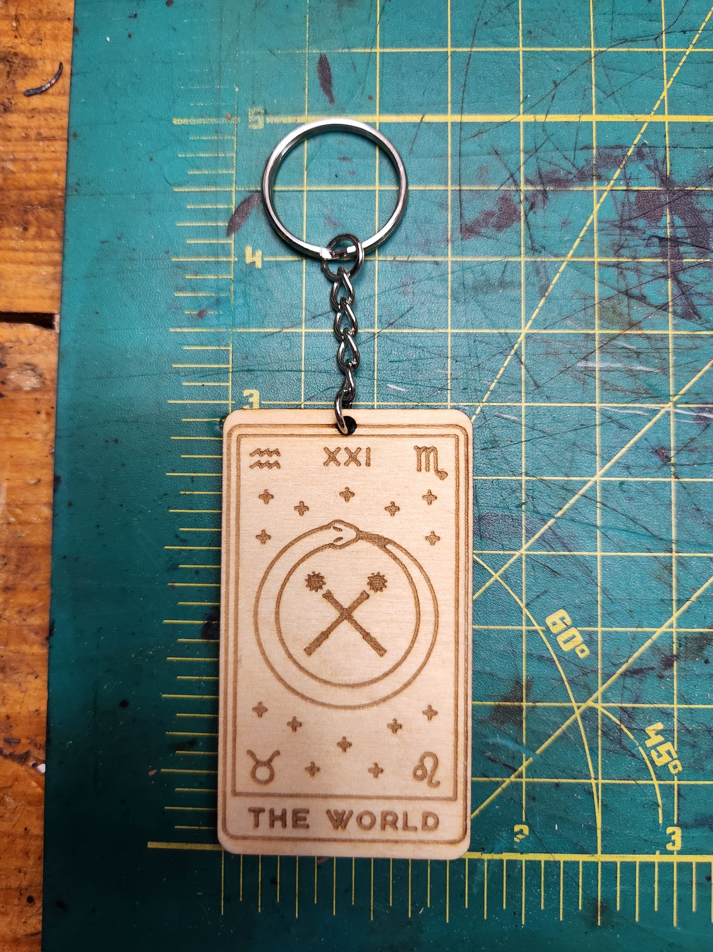 The World Wooden Tarot Card Keychain