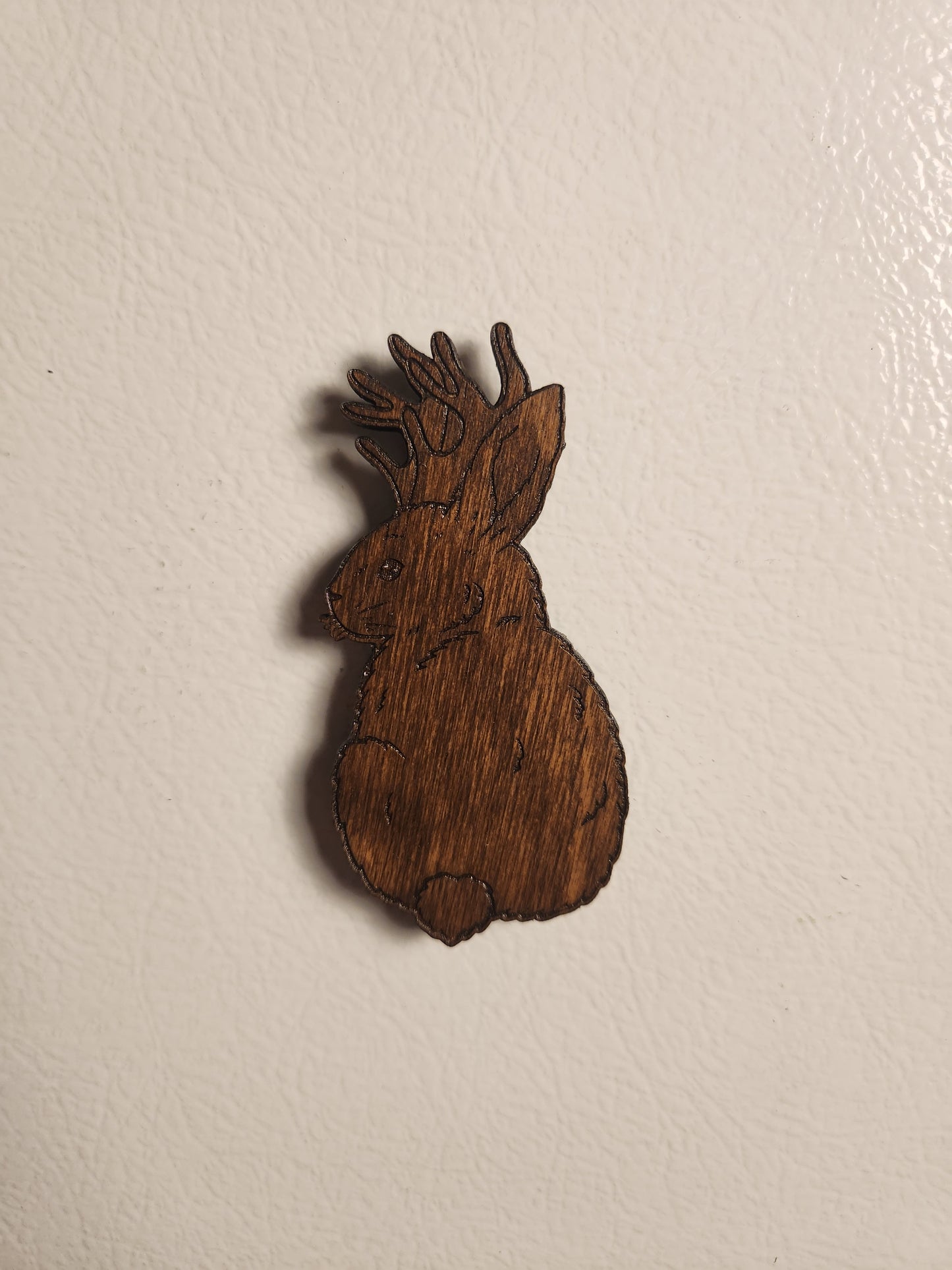 Sitting Jackalope Wood Magnet – Birch Ply, Goblincore Cottage Decor