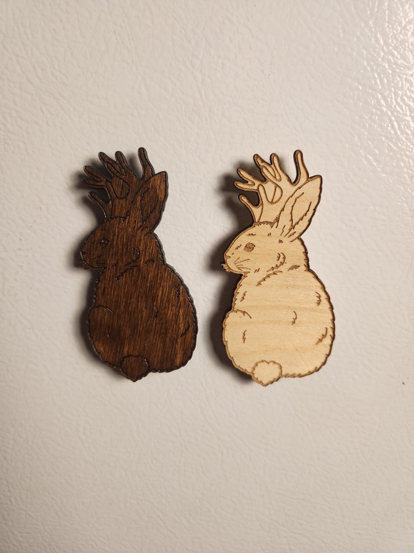 Sitting Jackalope Wood Magnet – Birch Ply, Goblincore Cottage Decor