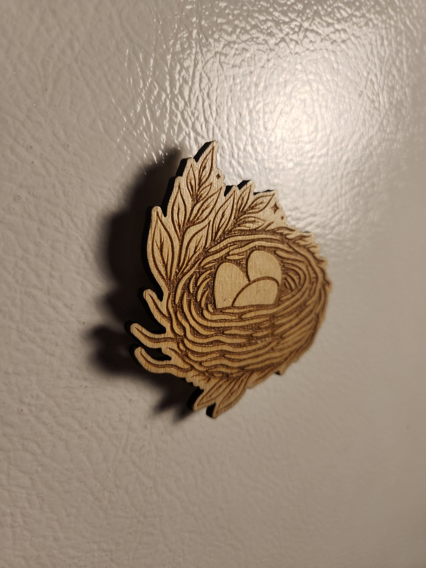 Bird Nest Magnet – Birch Plywood, Goblincore Fridge Decor