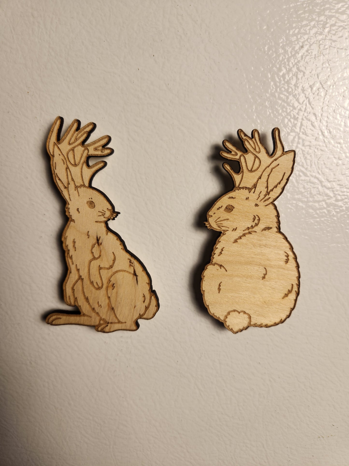 Sitting Jackalope Wood Magnet – Birch Ply, Goblincore Cottage Decor