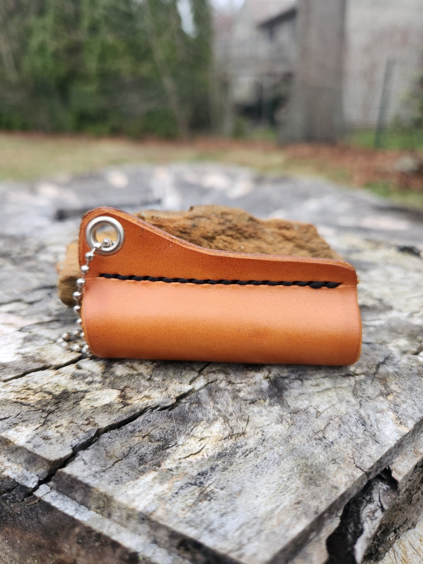 Leather Lip Balm Holder Keychain