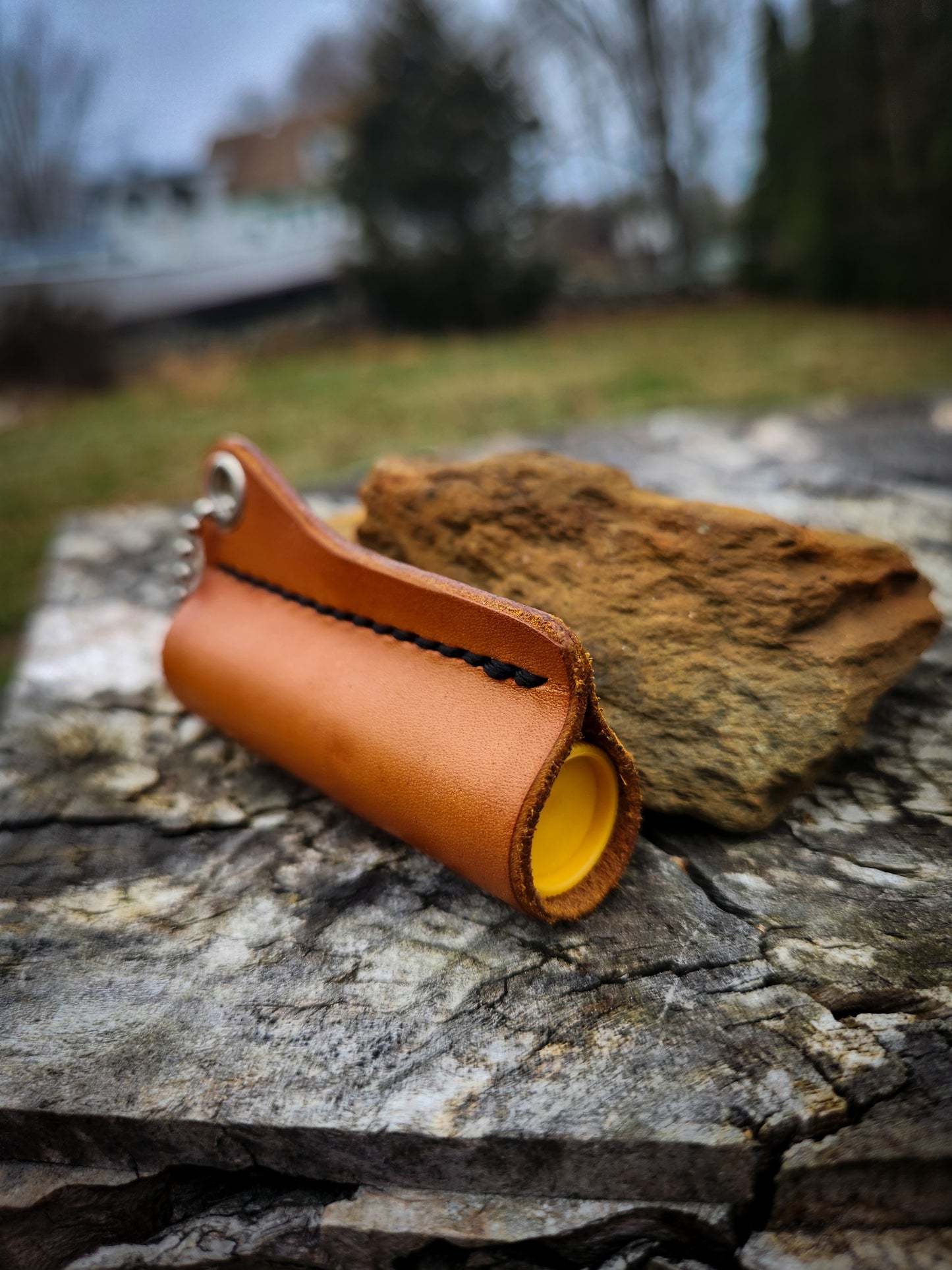 Leather Lip Balm Holder Keychain