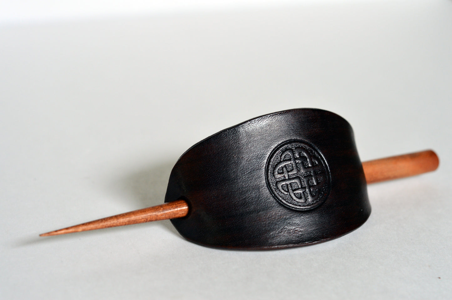 Custom Handmade Stamped Leather Hair Barrette with Stick