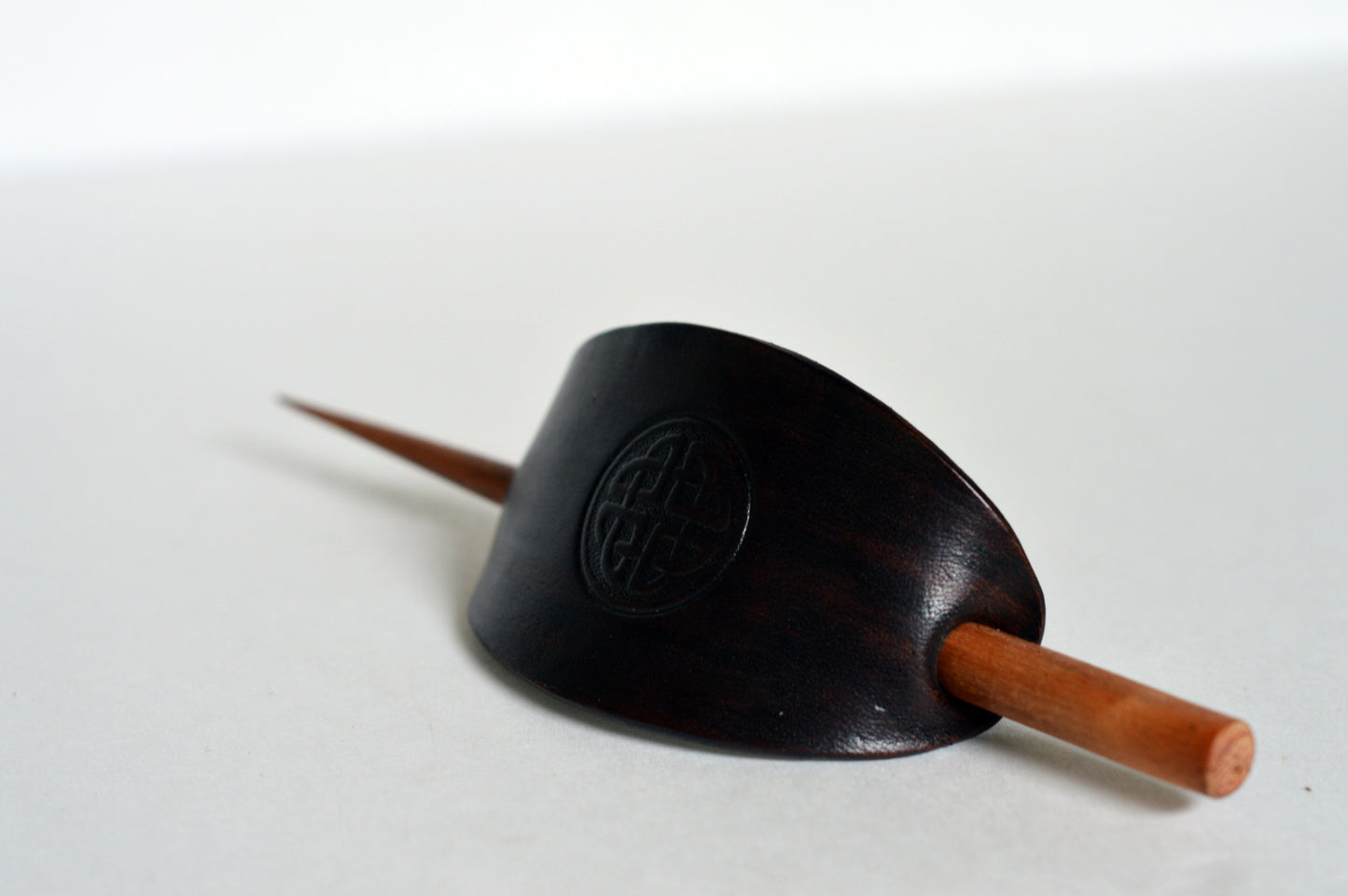 Custom Handmade Stamped Leather Hair Barrette with Stick