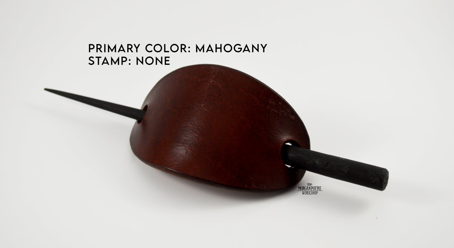Custom Handmade Stamped Leather Hair Barrette with Stick