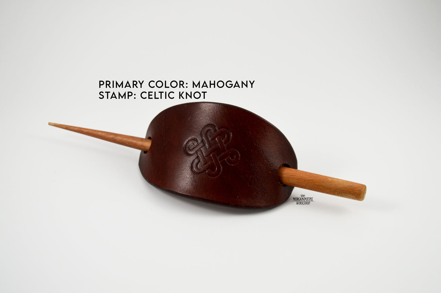 Custom Handmade Stamped Leather Hair Barrette with Stick