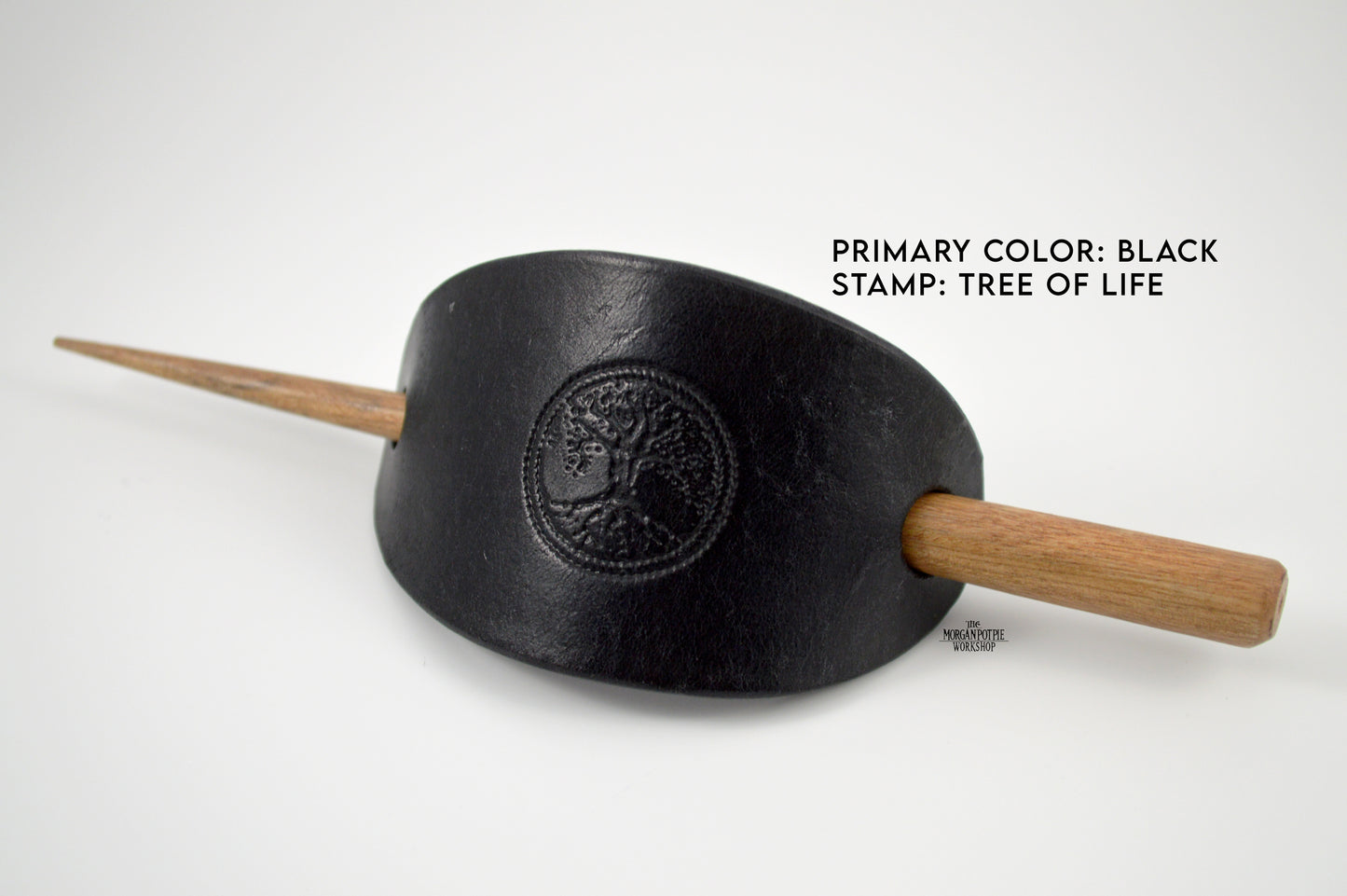 Custom Handmade Stamped Leather Hair Barrette with Stick