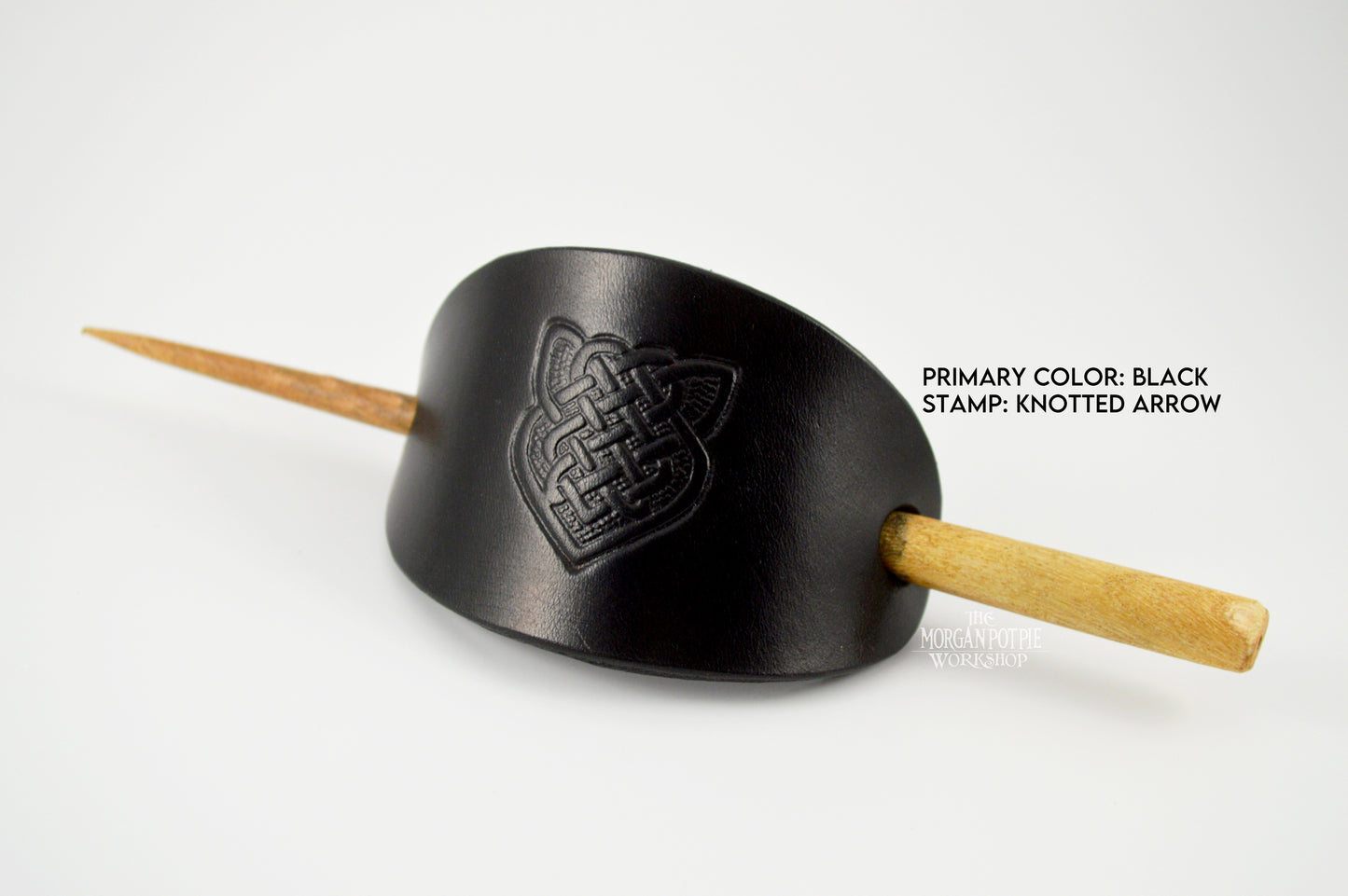 Custom Handmade Stamped Leather Hair Barrette with Stick