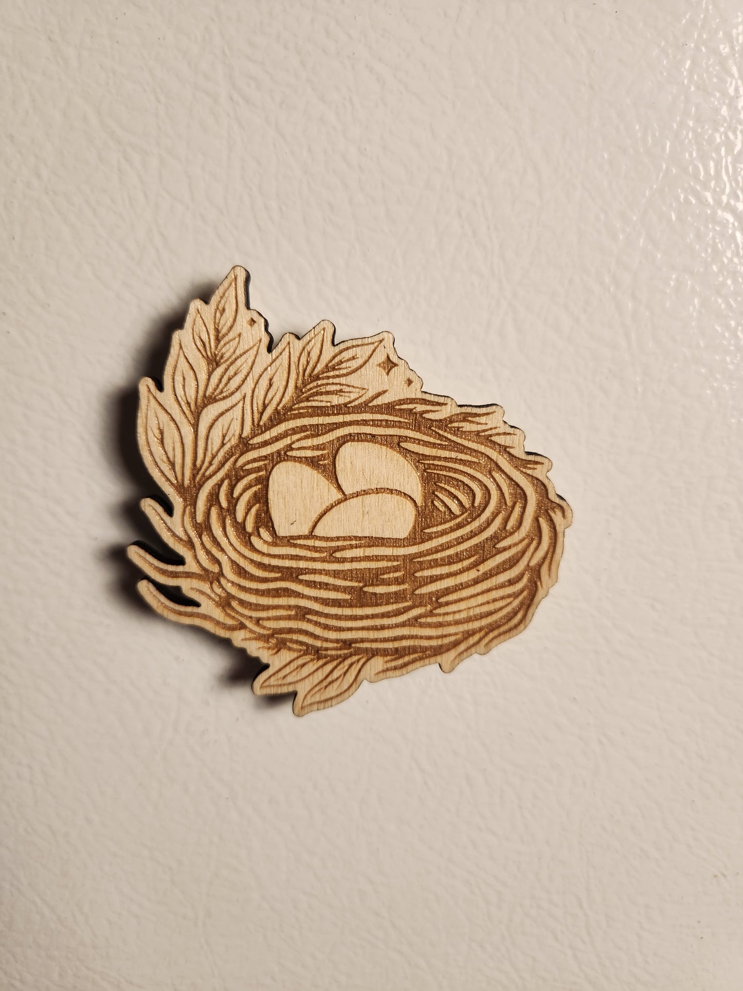 Bird Nest Magnet – Birch Plywood, Goblincore Fridge Decor